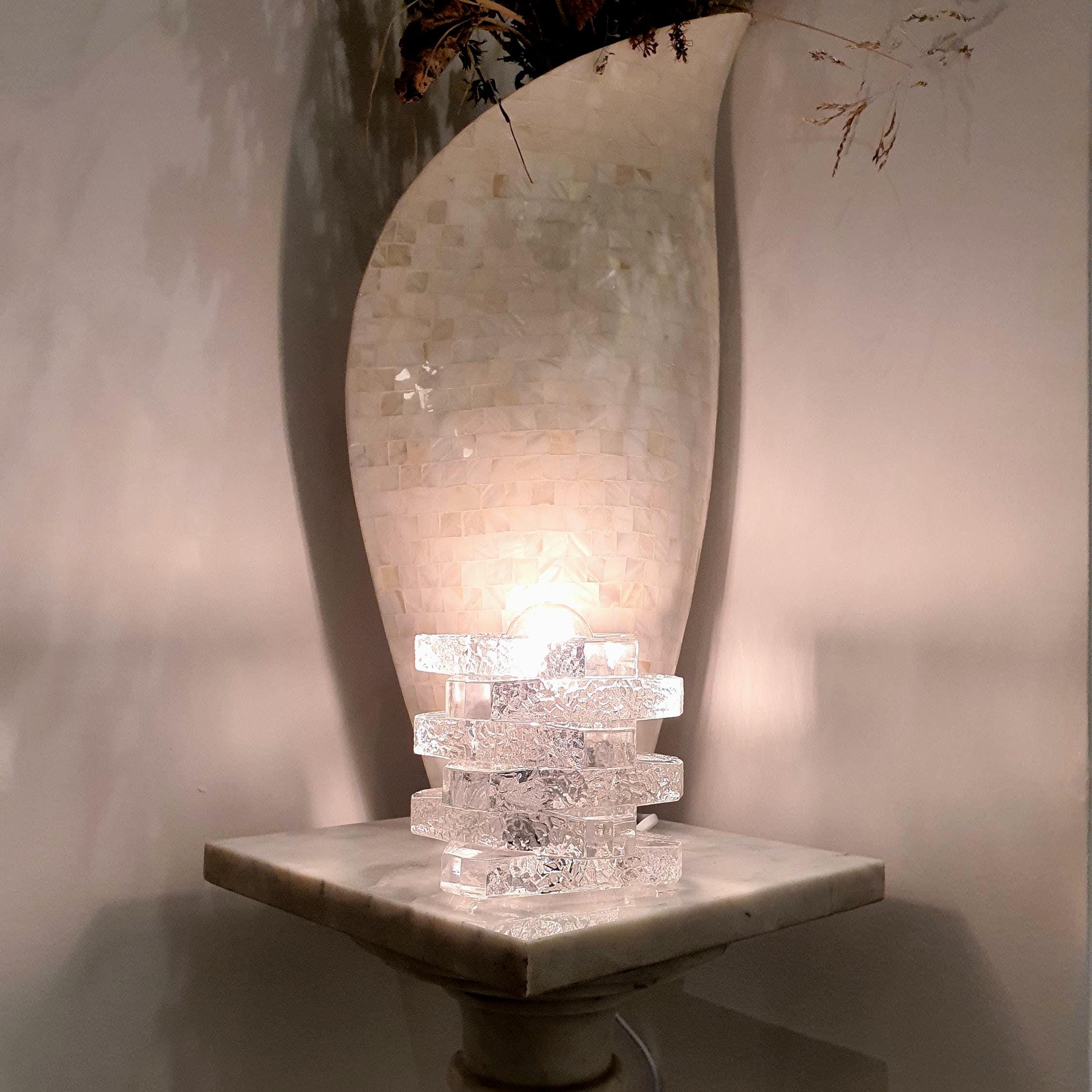 Vintage Peill & Putzler Glass Cube Table Lamp: 1970s German Modernist Lighting