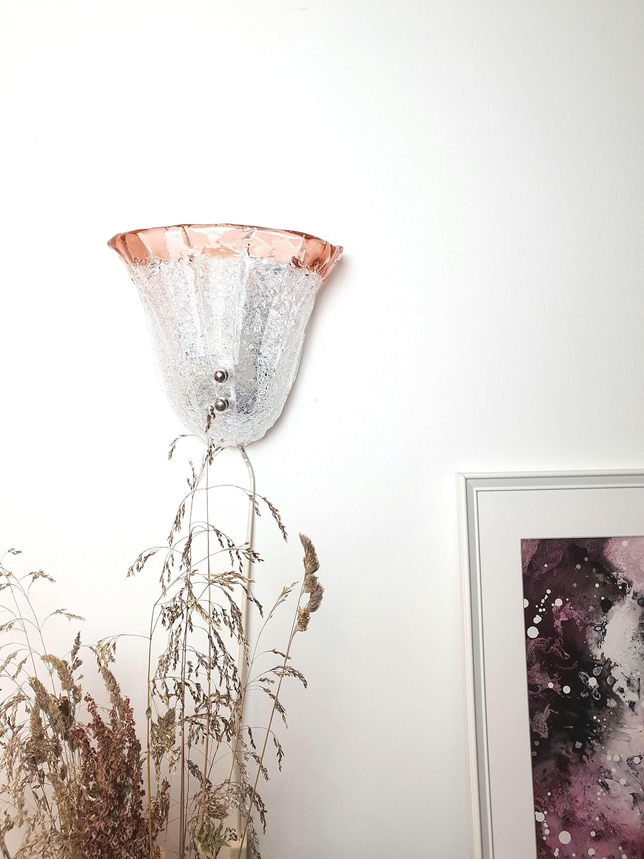 Vintage Murano Glass Wall Sconce: Frosted Floral Light Fixture