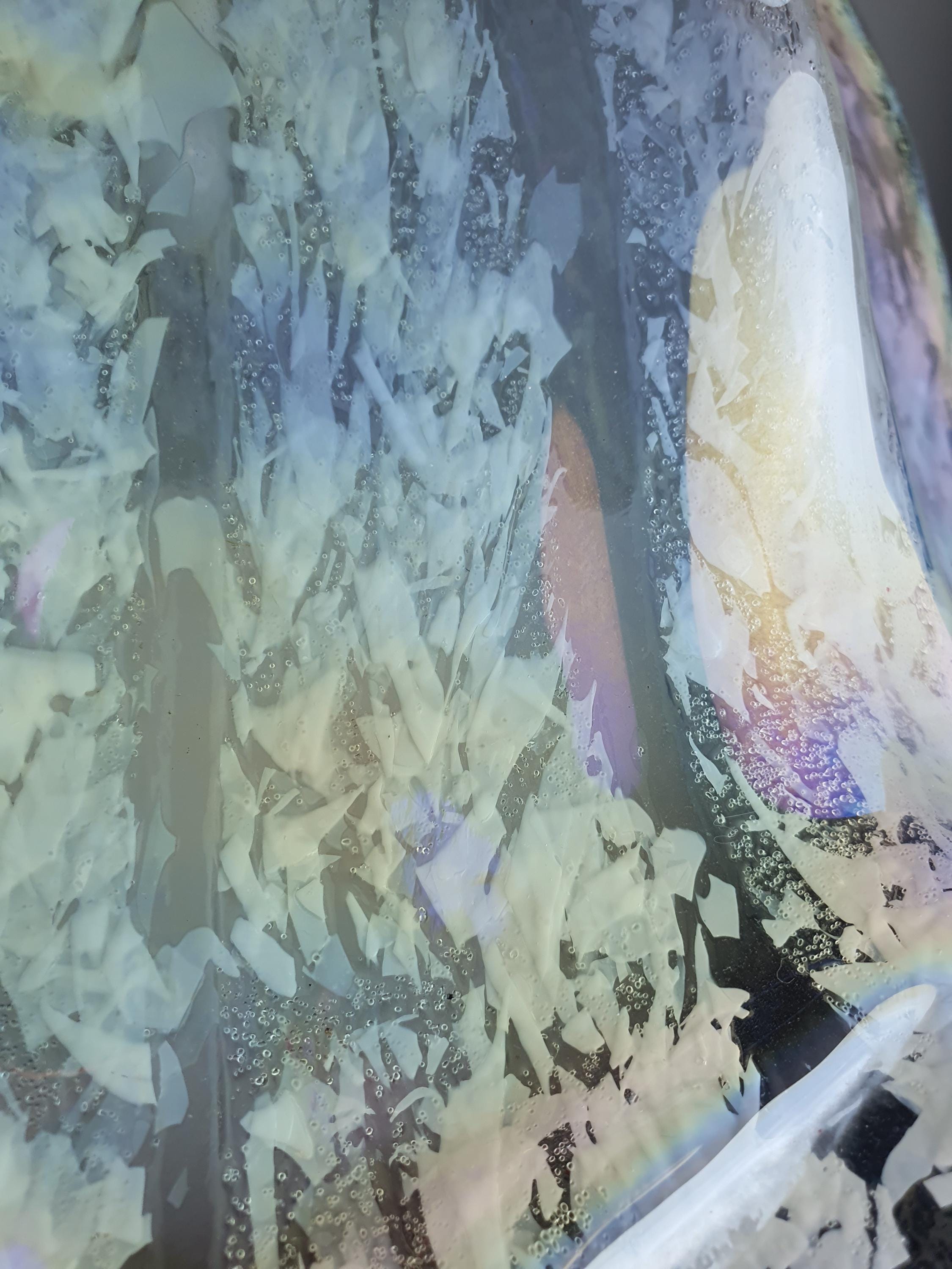 Vintage Murano Glass Iridescent Organic Pendant Light Fazzoletto Style