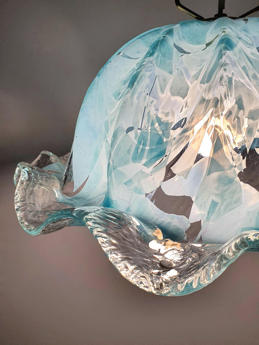 Vintage La Murrina Murano Glass Pendant Light | Tiffany Color Floral Hat Design | Italian Mid-Century Lighting