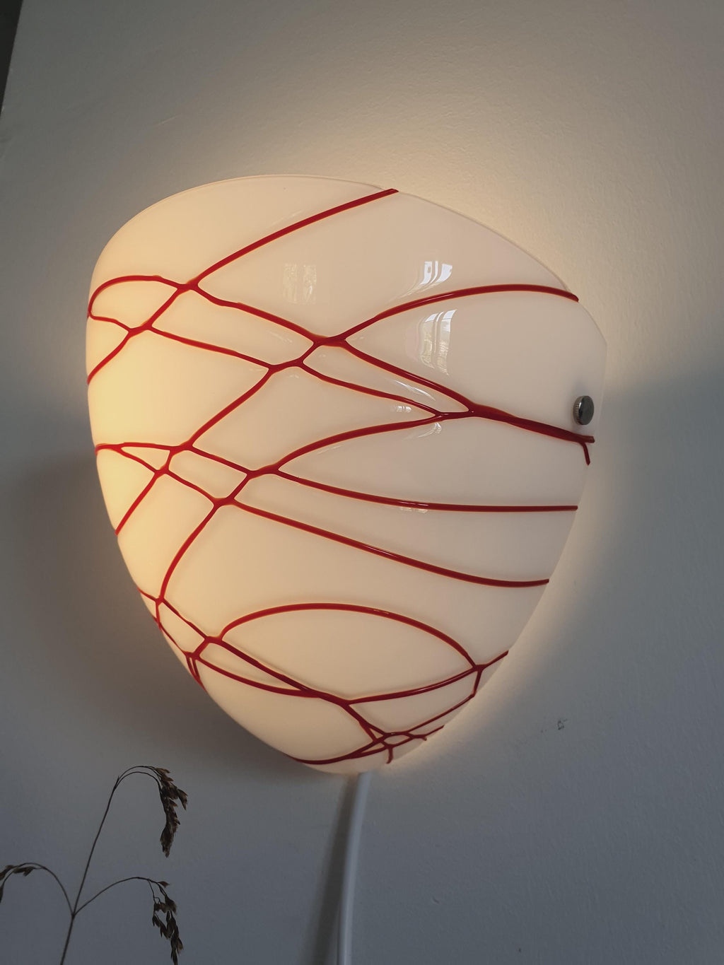 Vintage Murano Glass Wall Sconce: Red Handcrafted Lines, Italian Lighting