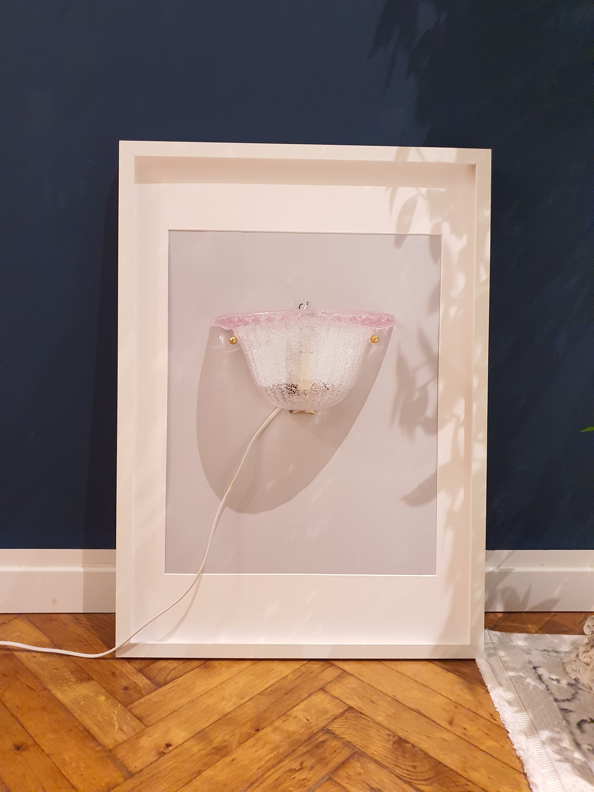 Hand-Crafted Murano Glass Flower Sconce: Art Deco Pink Wall Lamp