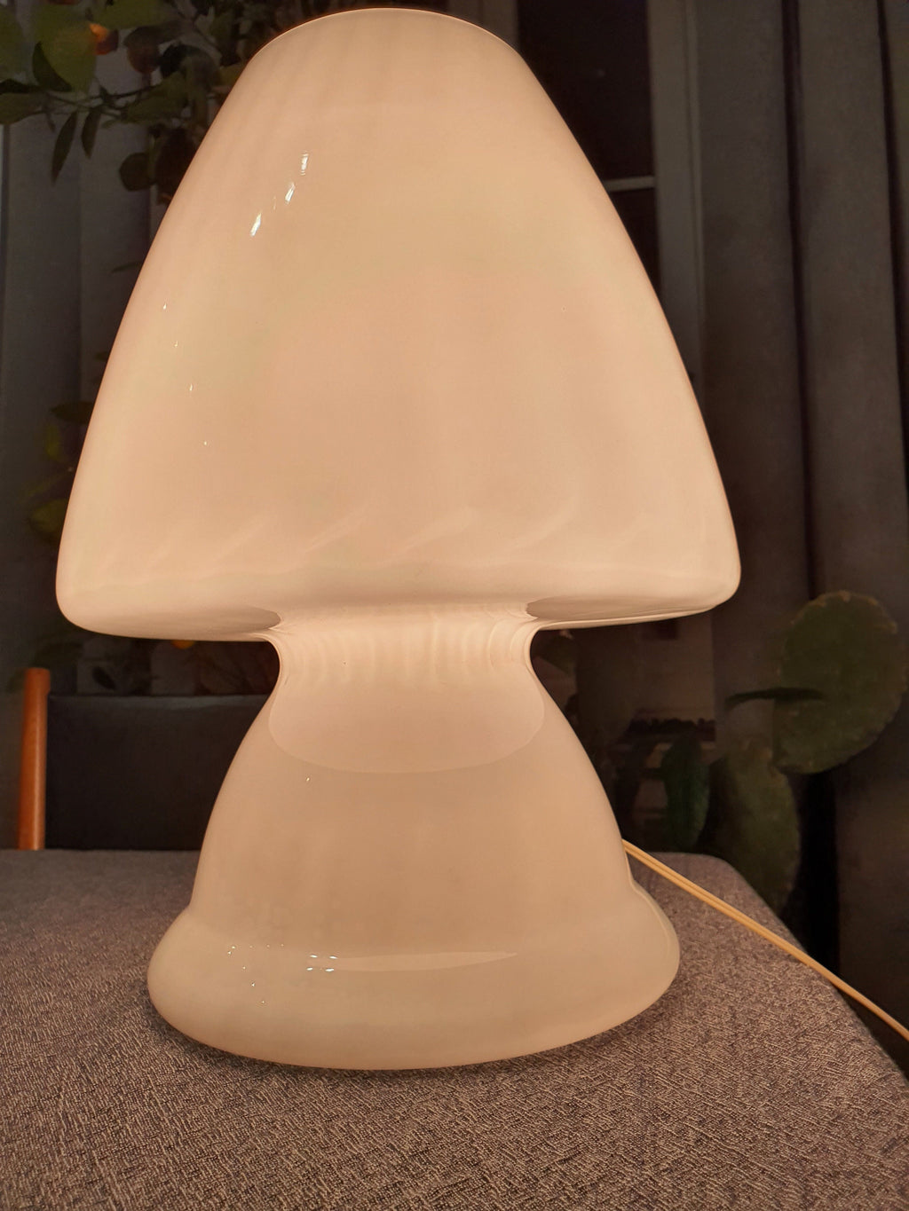 XXL Murano Glass Mushroom Lamp: White Swirl, Mid-Century Modern
