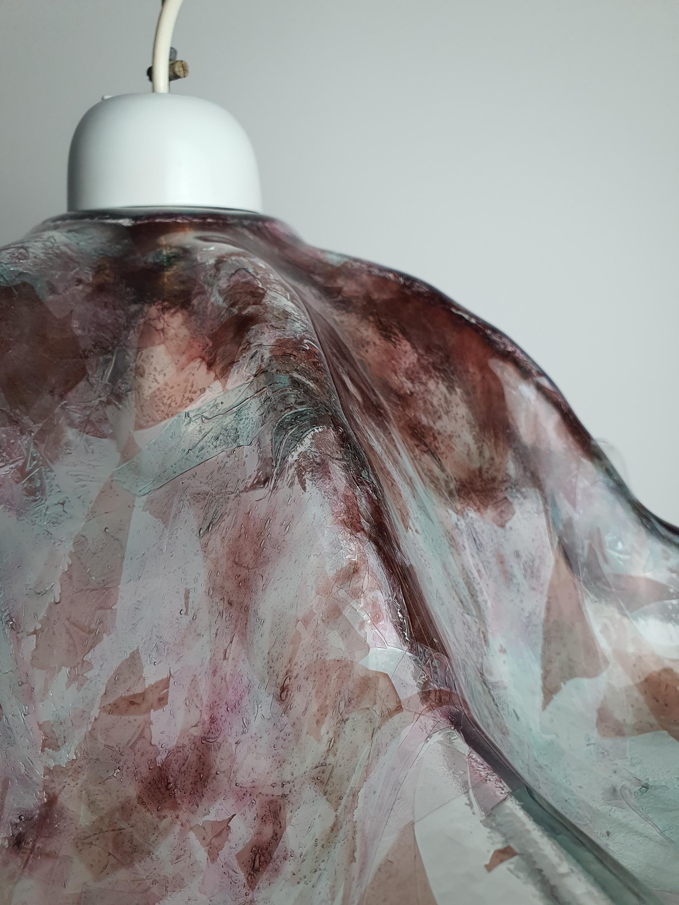 Vintage Colorful Murano Glass Pendant Light | Organic Tulip Shape with Green & Purple Accents