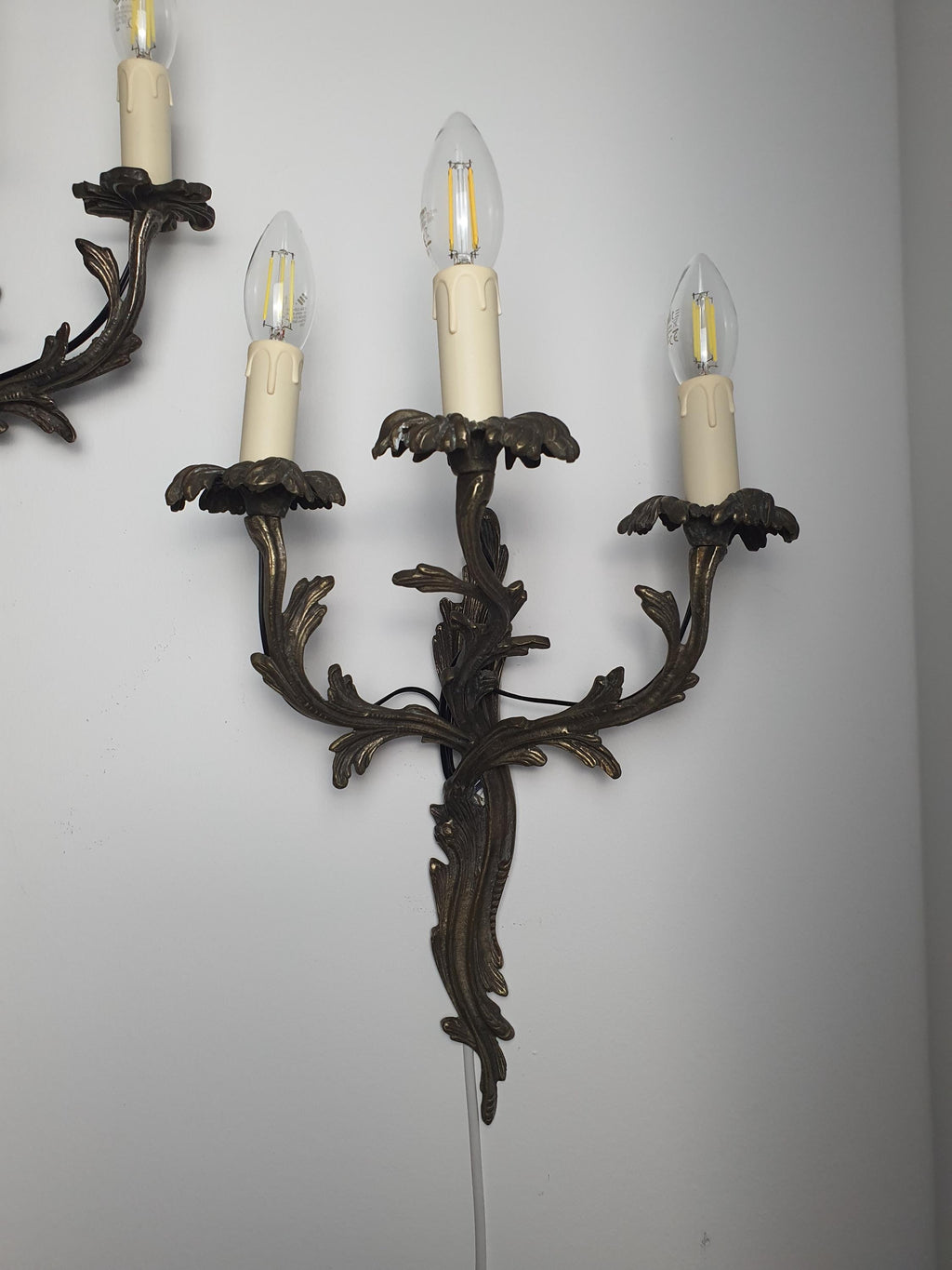 Pair of Gothic wall sconces — rewired fitting detail, modern wiring installed