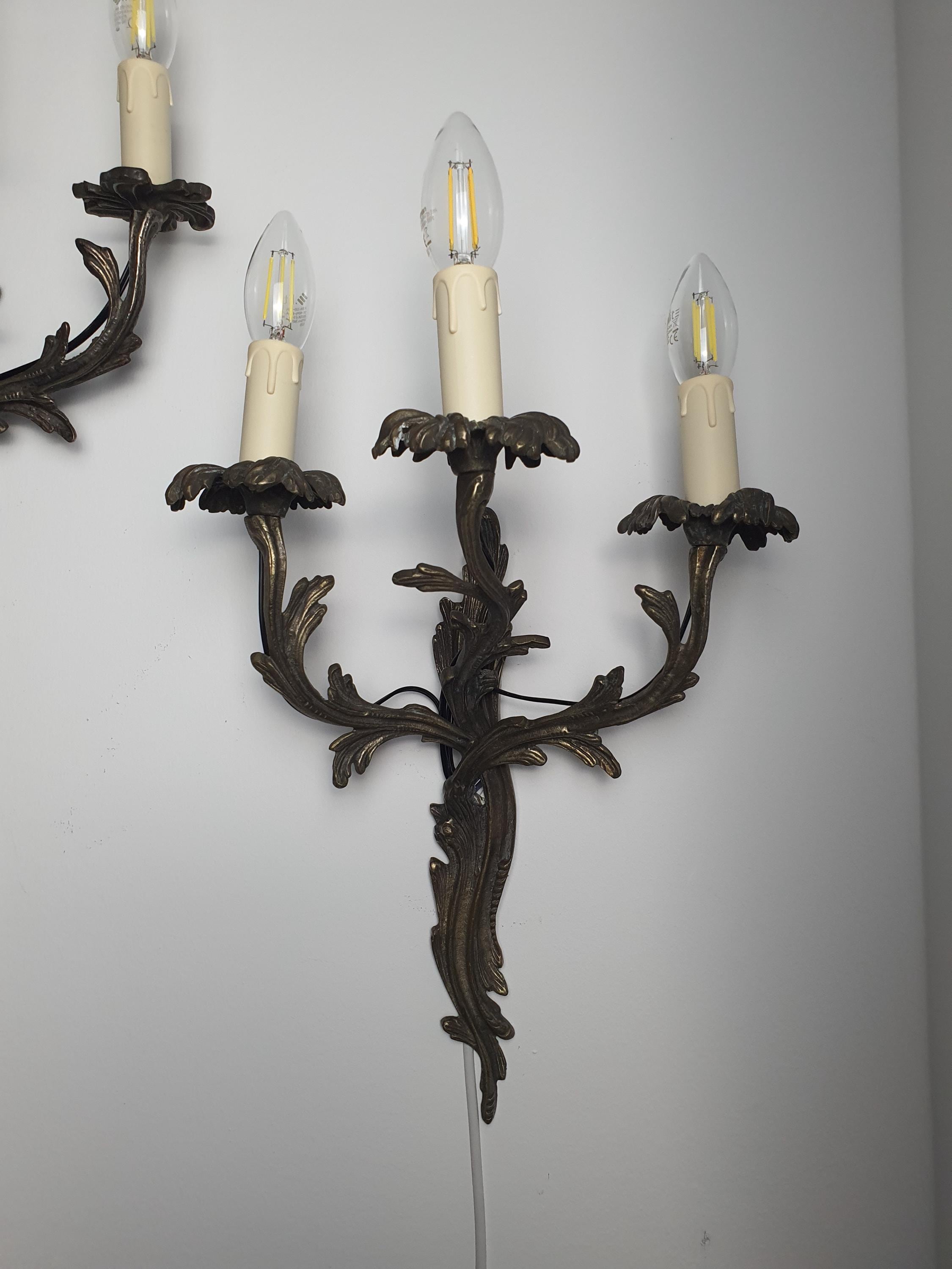 Pair of Gothic wall sconces — rewired fitting detail, modern wiring installed