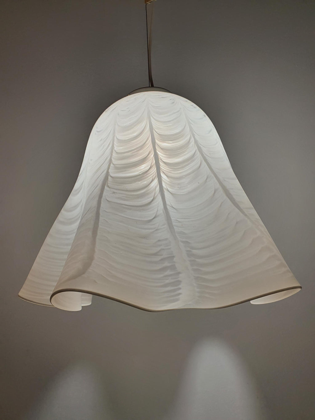 Vintage Pink Satin Murano Glass Pendant Lamp | Hand-Blown Italian Floral Handkerchief Light | MCM Romantic Ceiling Fixture