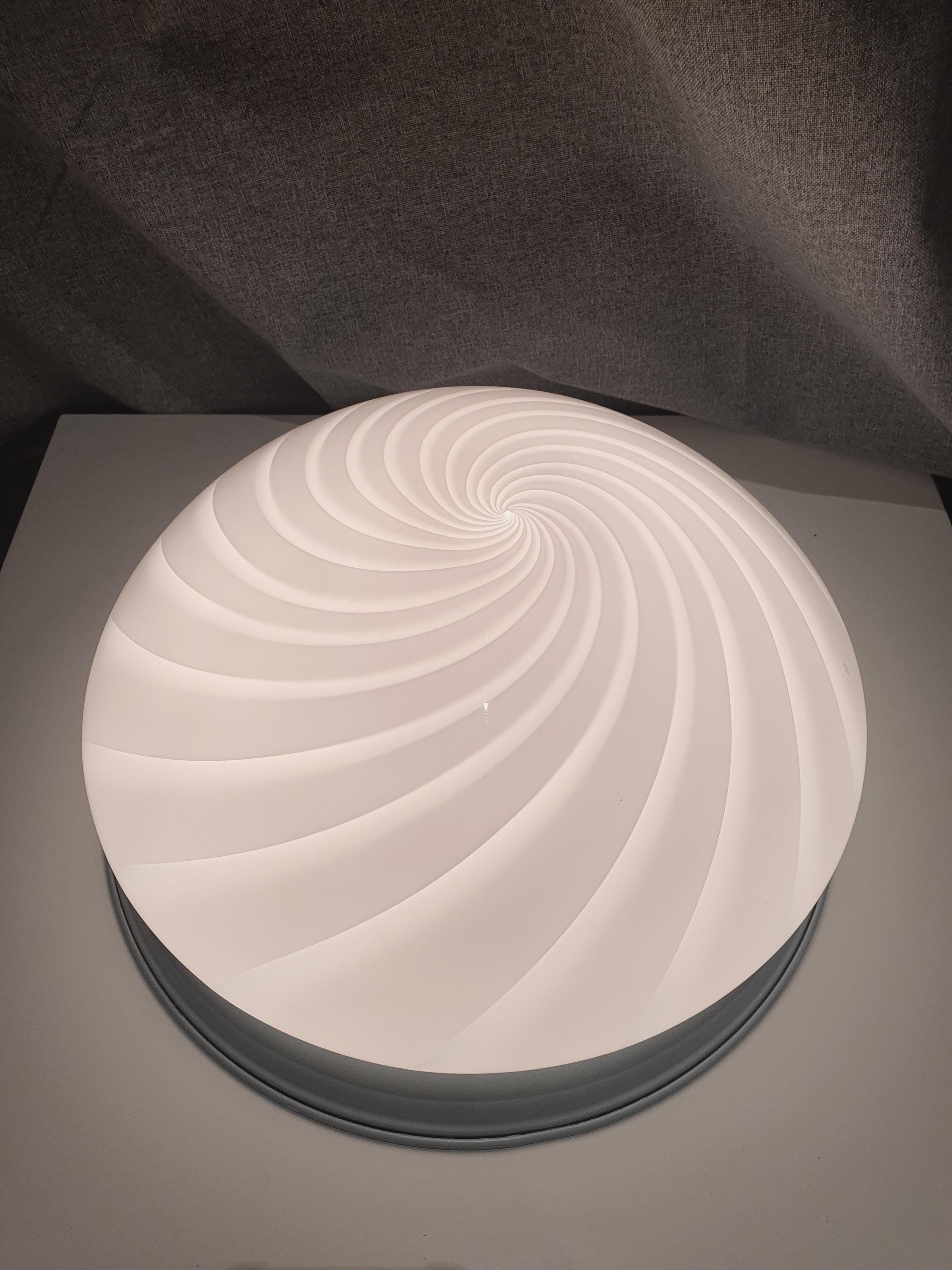 Vintage Murano Glass Swirl Flush Mount Light: White on Blue