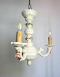Vintage Italian three-arm chandelier with white ceramic and porcelain flowers
