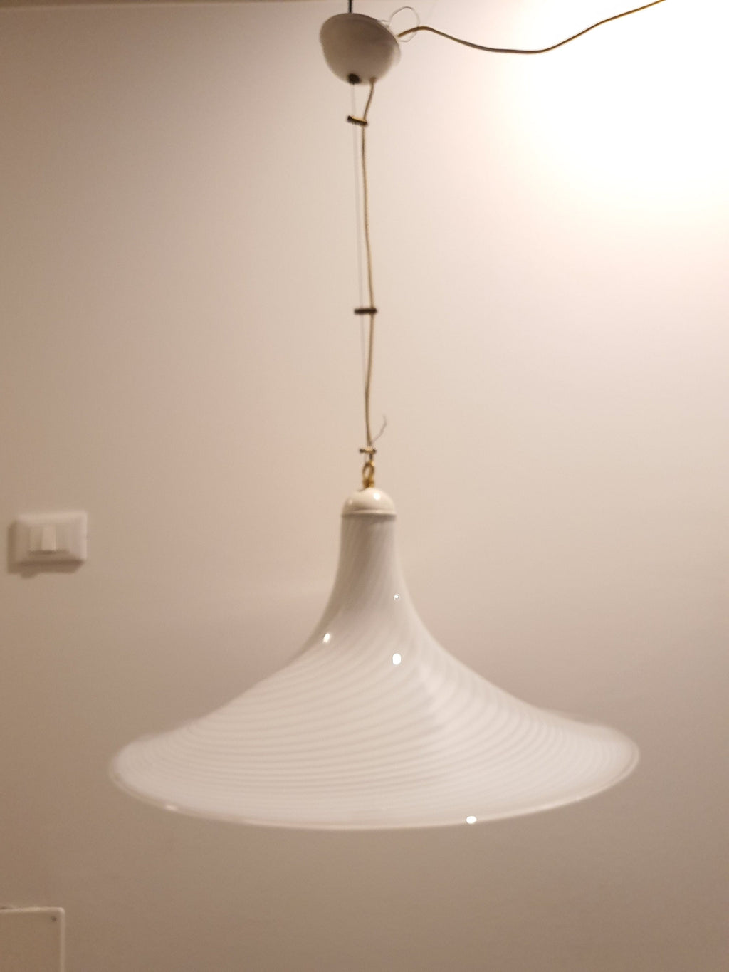 Vintage Murano Glass Swirl Pendant Light: Hand-Crafted White Chandelier