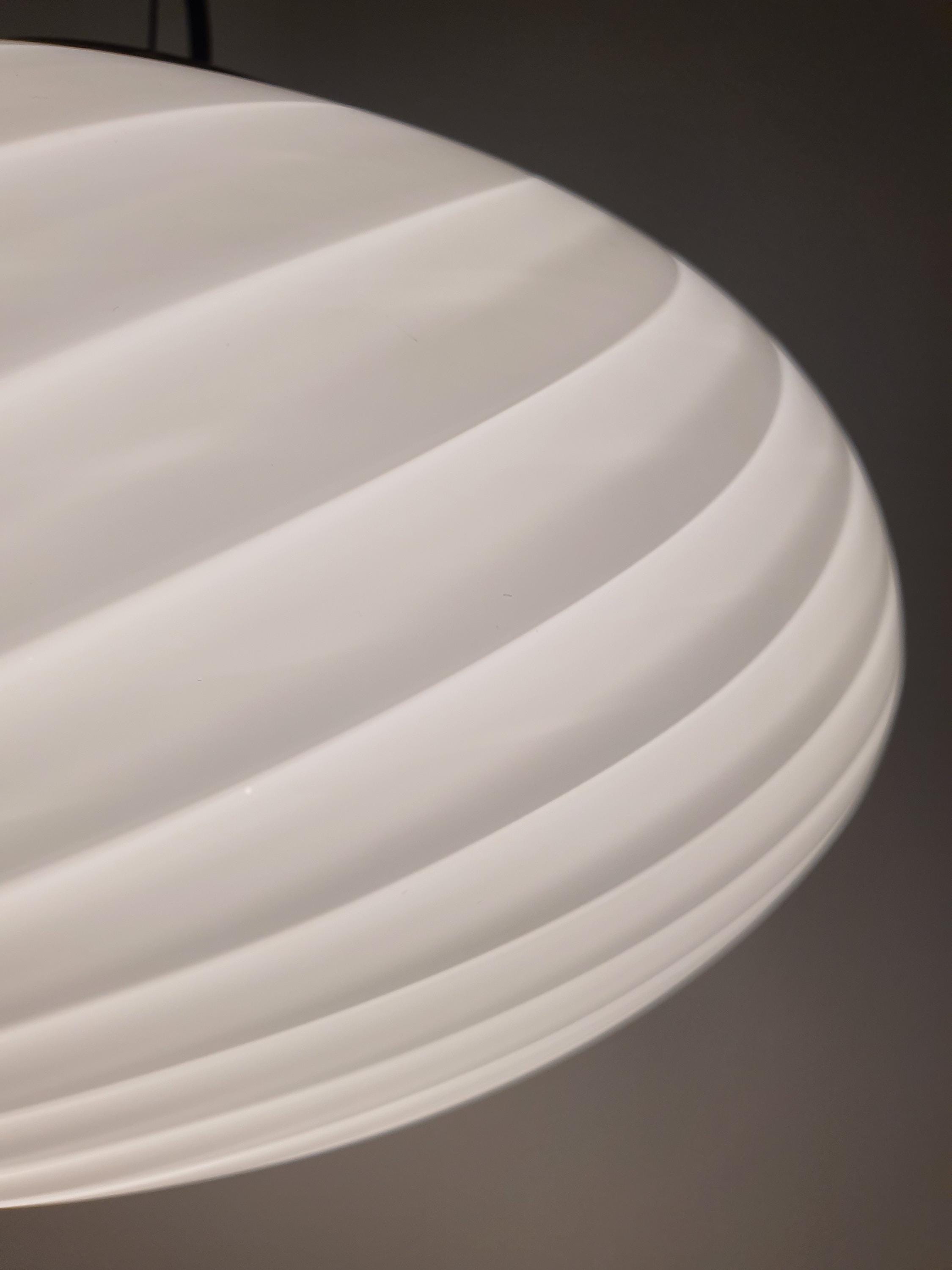 Murano Glass Globe Pendant Light: White Swirl, Handcrafted Italian Chandelier