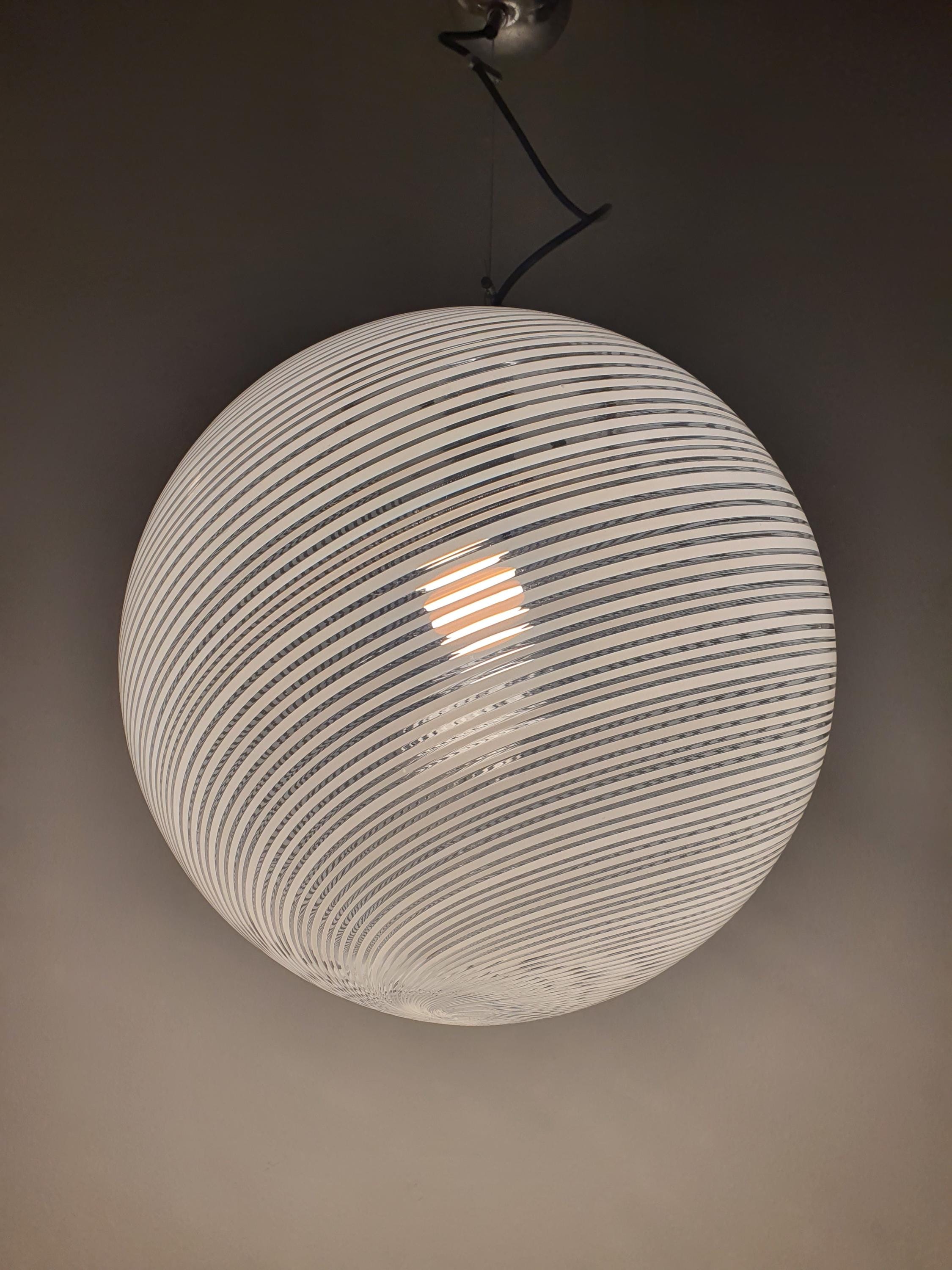 Vintage Murano Glass Pendant Light: Filigree Swirl Globe Lamp