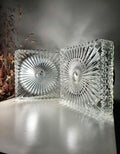 Pair of vintage square wall sconces in textured clear glass
