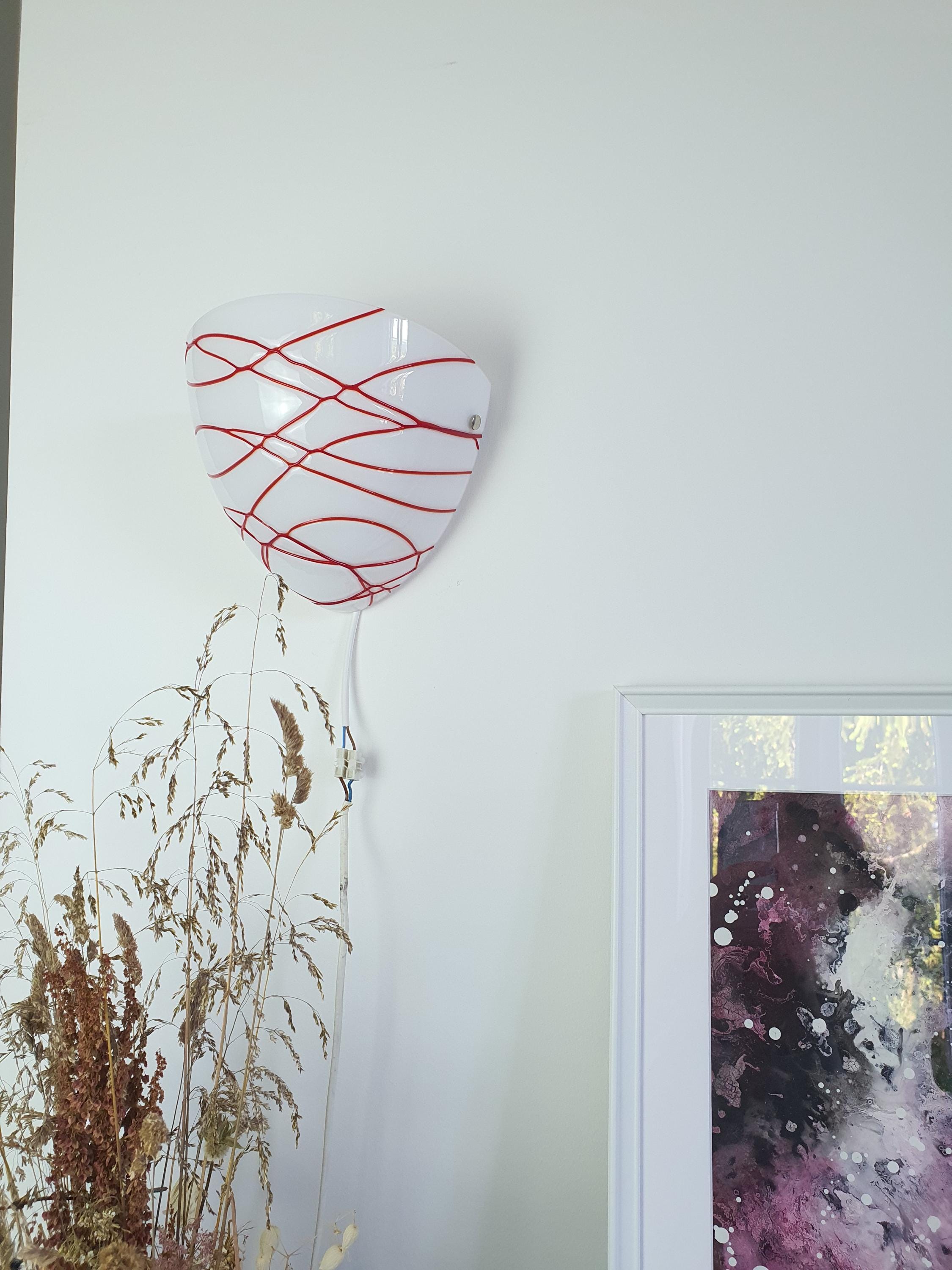 Vintage Murano Glass Wall Sconce: Red Handcrafted Lines, Italian Lighting