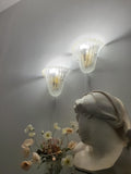 Pair of large vintage Murano glass shell wall sconces with golden edges
