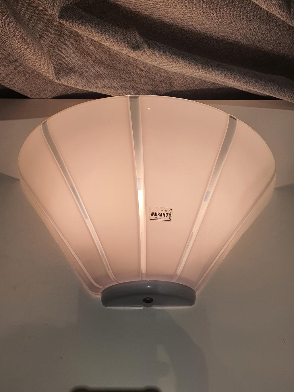 Vintage Murano Glass Wall Sconces: White Striped Cone Light Fixture