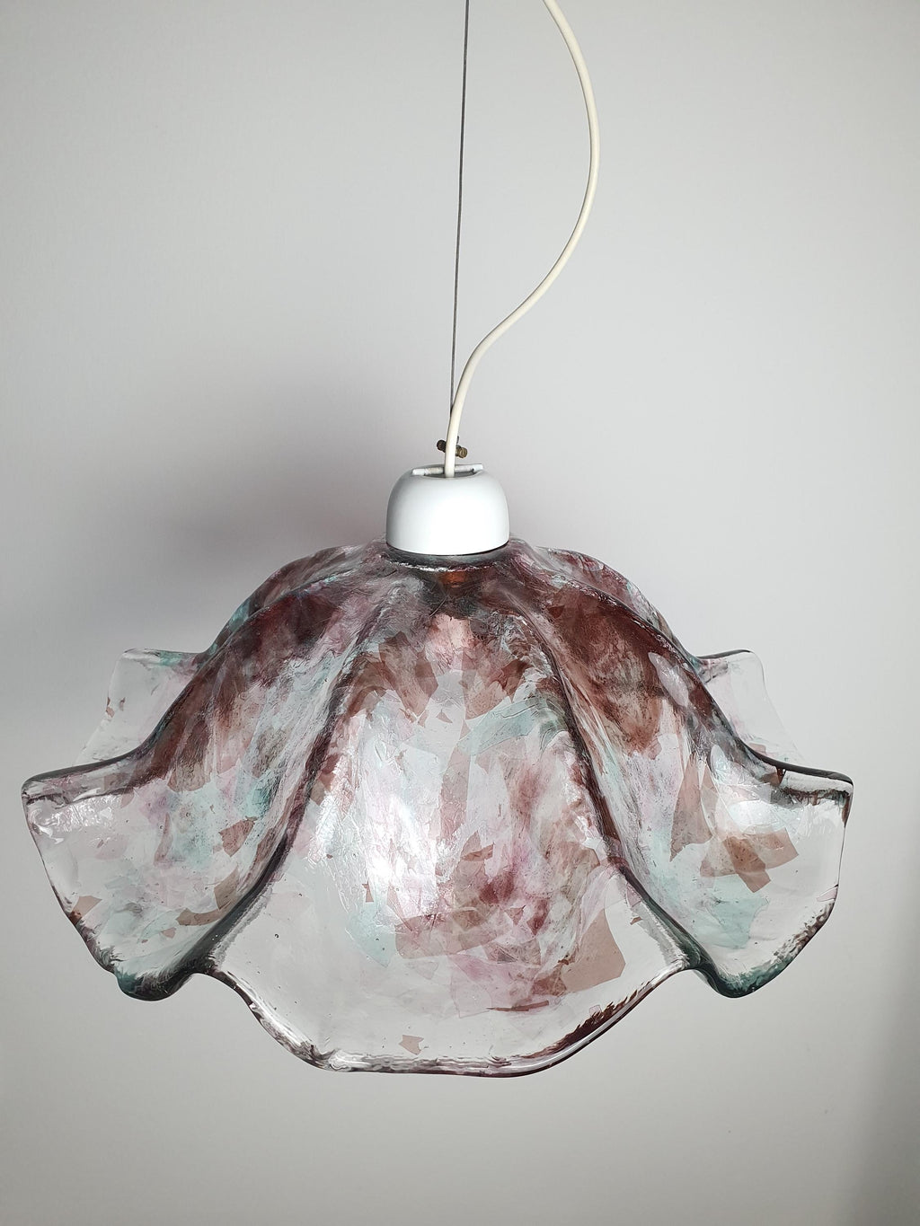 复古 Murano 彩色玻璃吊灯 | 有机郁金香造型 绿色与紫色点缀