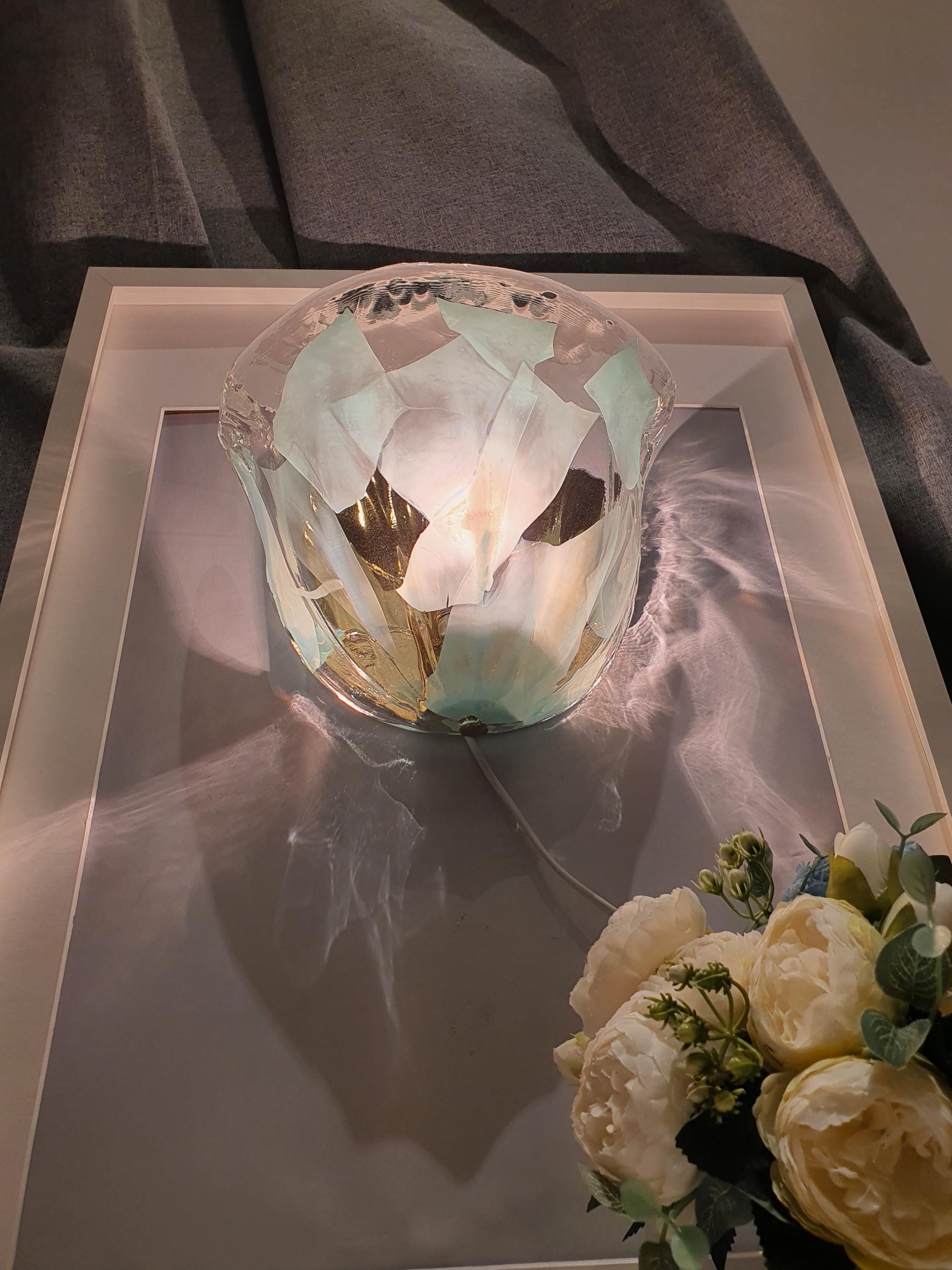 Vintage Murano Glass Wall Sconces: Floral Tulip Design, Golden Base