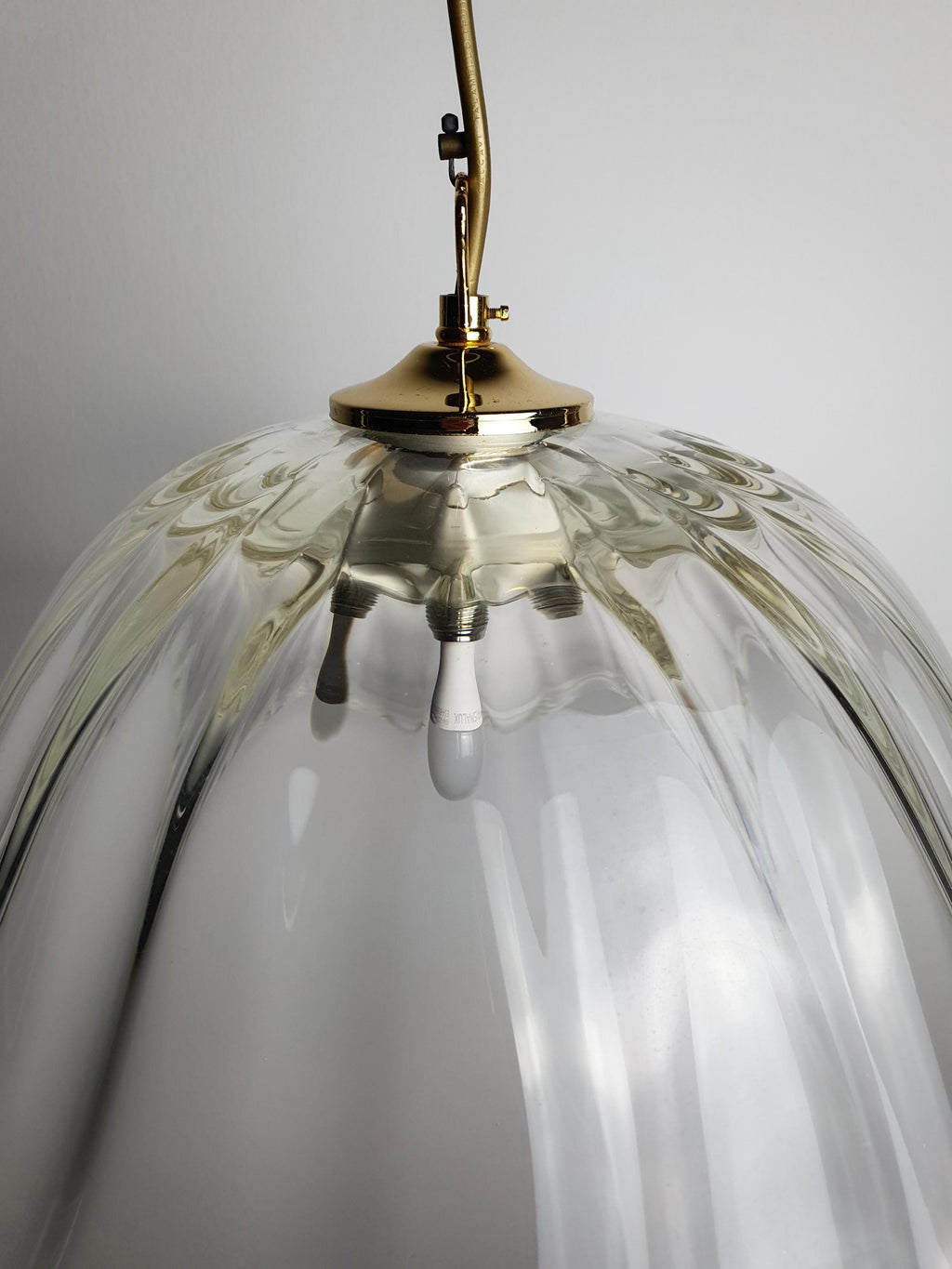 Vintage Murano Glass Lotus Pendant Light Heavy Thick Clear Italian Lighting