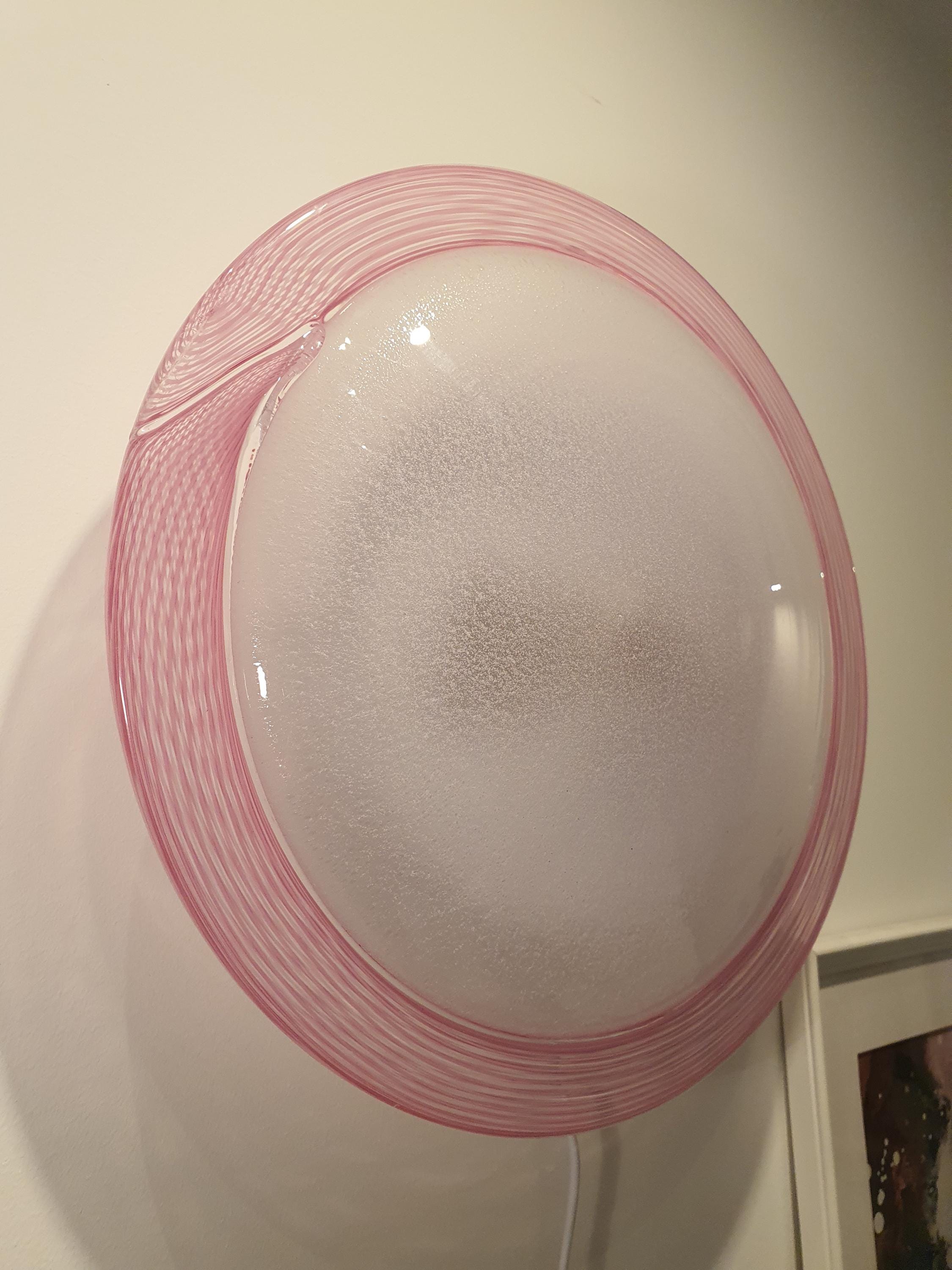 Vintage Murano Glass Flush Mount Light: Pink Filigree Bubble Design