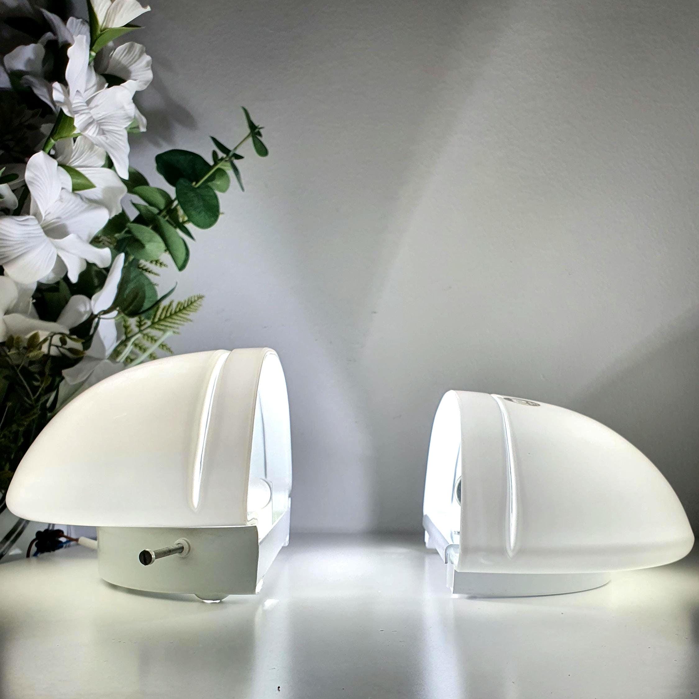 RES Murano glass pair of vintage half-moon white wall sconces