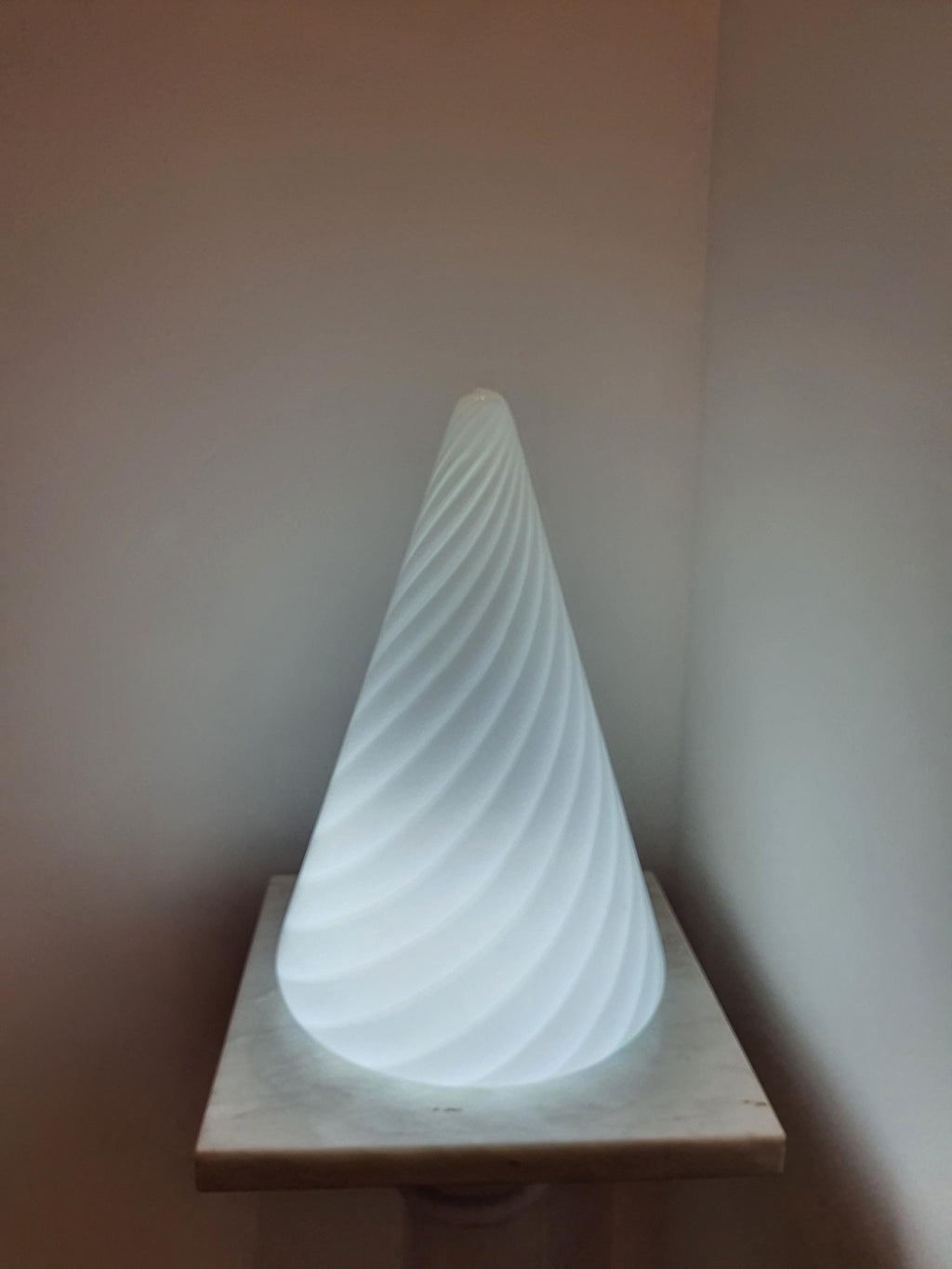 Vintage Murano Glass Bedside Lamp: 1980s Italian Cone Swirl Light