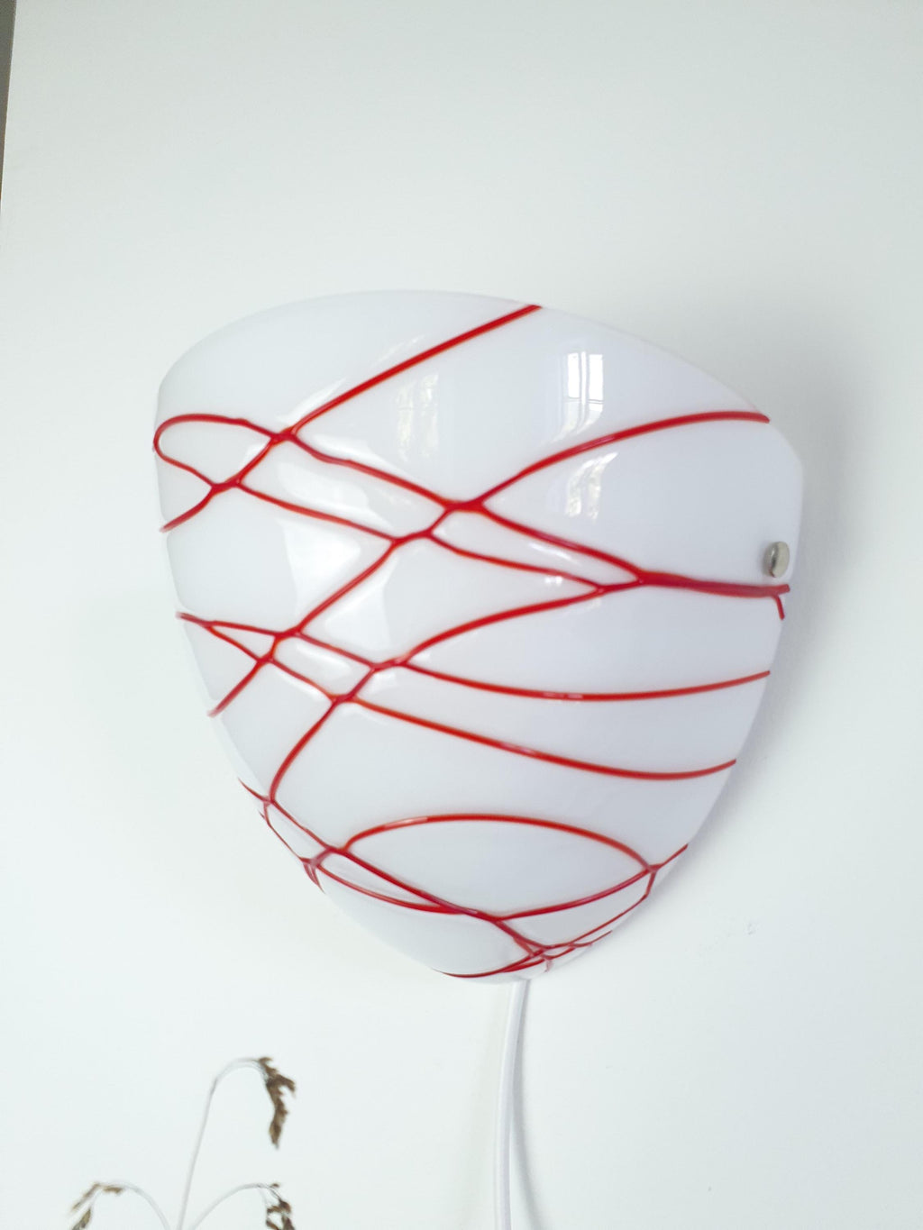 Vintage Murano Glass Wall Sconce: Red Handcrafted Lines, Italian Lighting