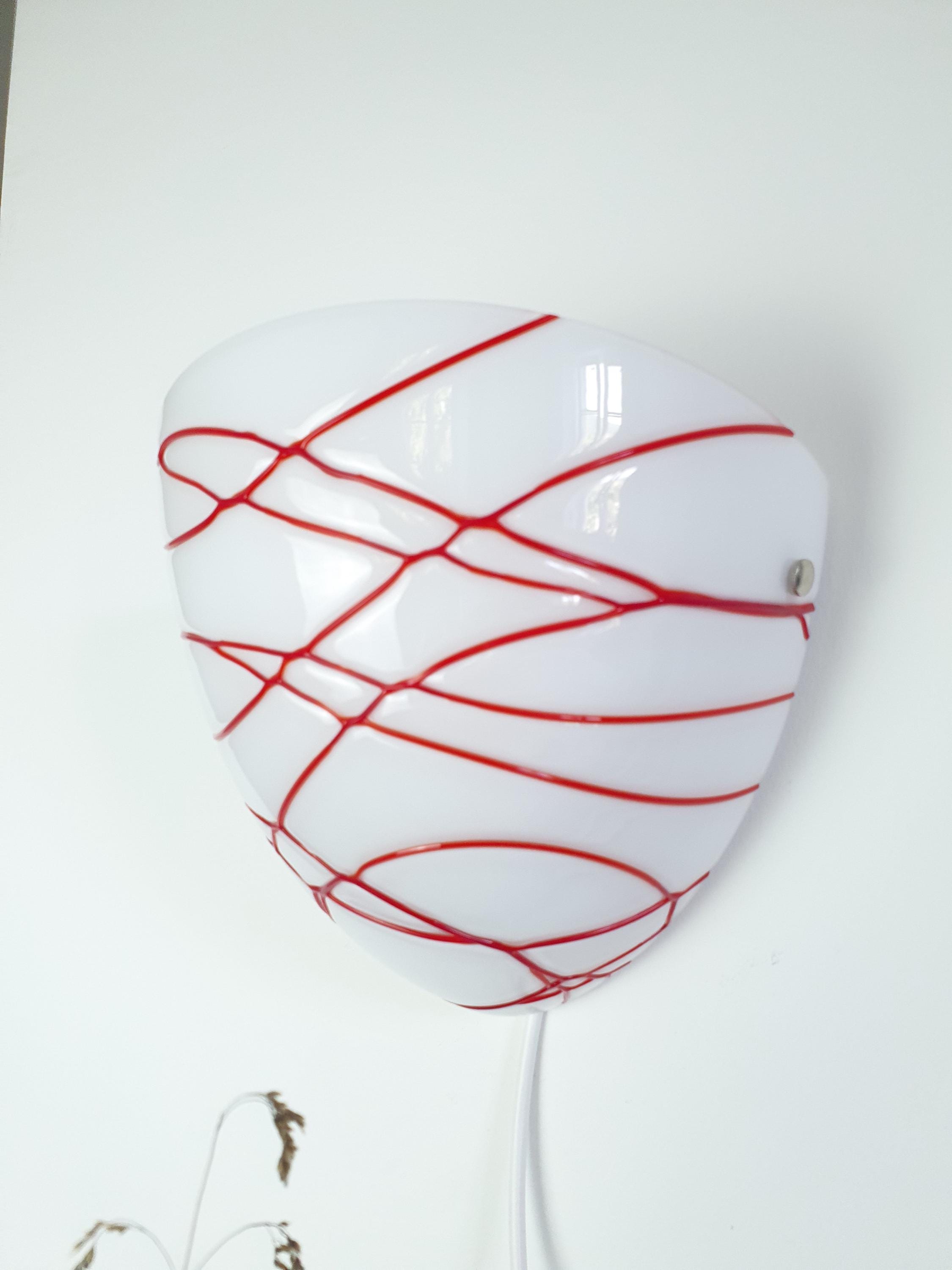 Vintage Murano Glass Wall Sconce: Red Handcrafted Lines, Italian Lighting