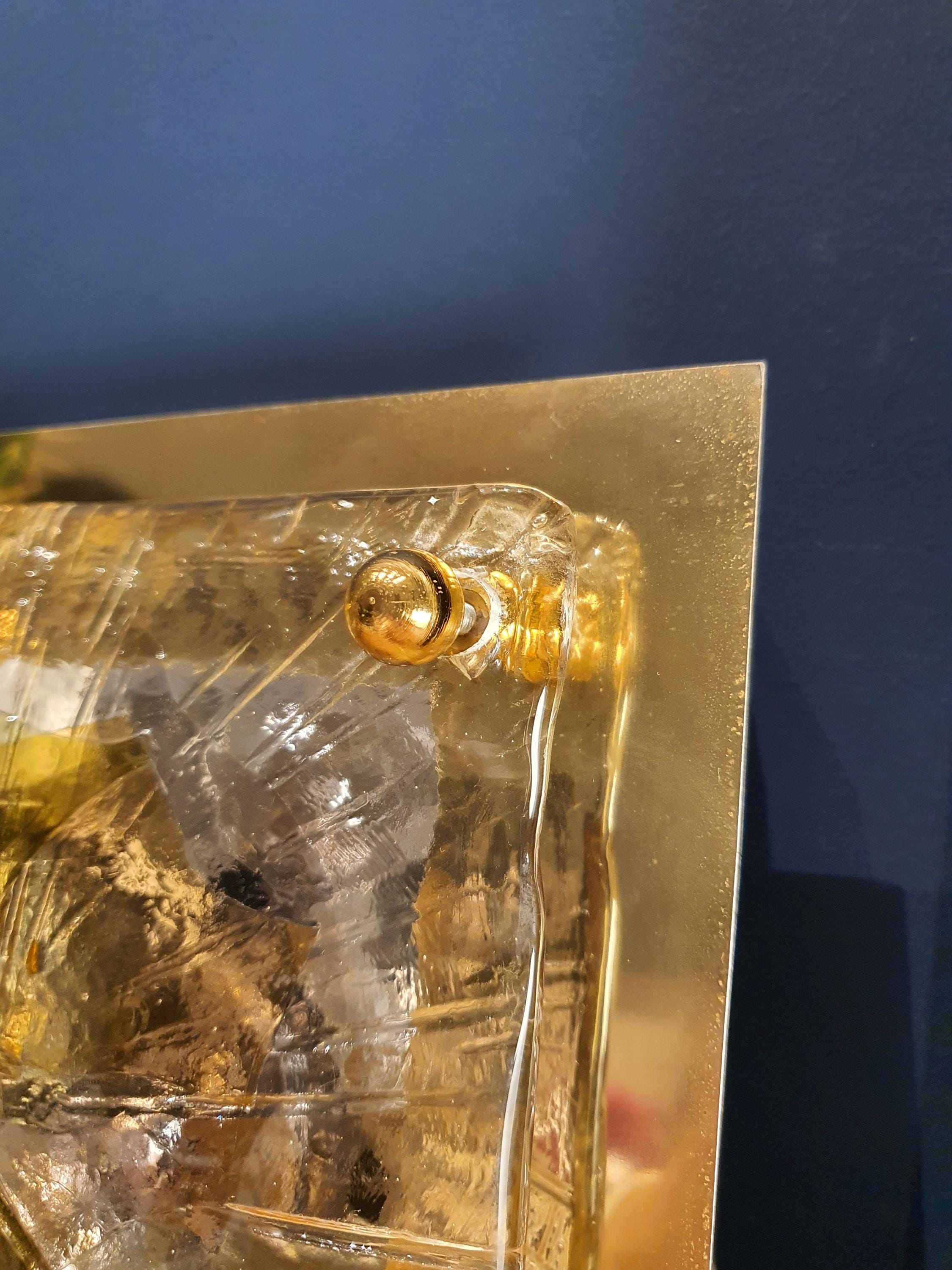 La Murrina organic shape square flush mount in handcrafted Murano glass | clear glass golden base art nouveau luxurious ceiling wall light
