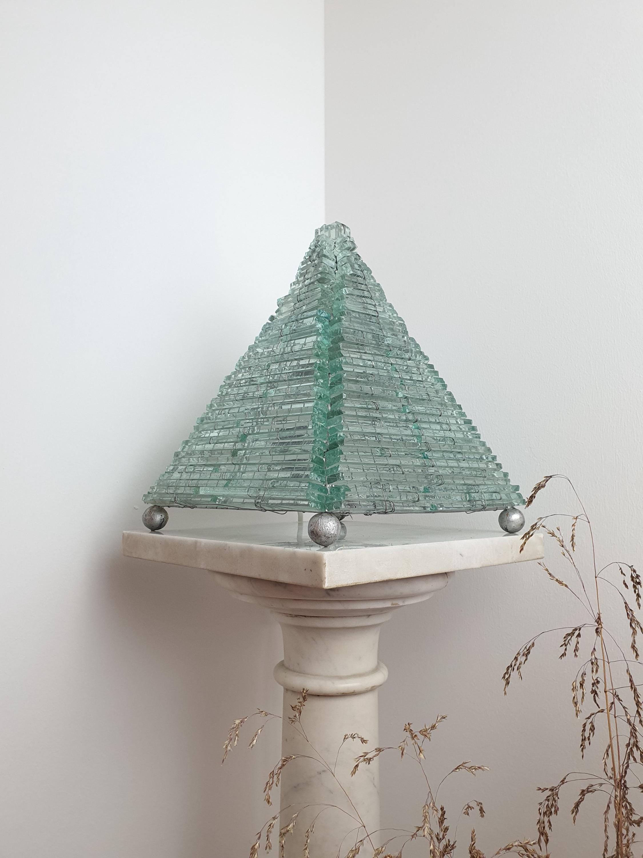 Mosaic Bottle Glass Pyramid Lamp: Retro Mid-Century Modern Table Light