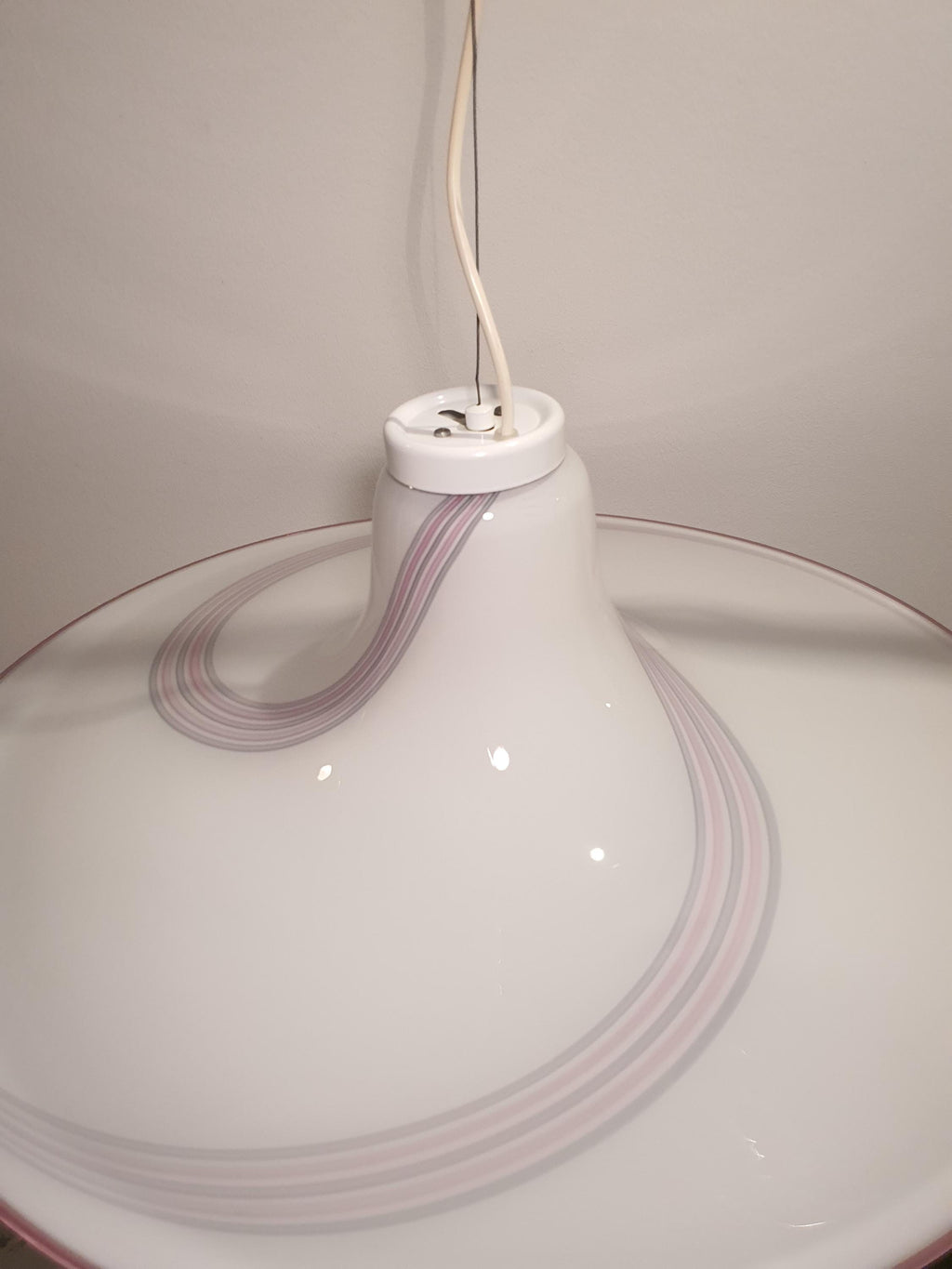 Murano Glass Hat Pendant Light: Pink Gray Swirl, Retro UFO Lamp