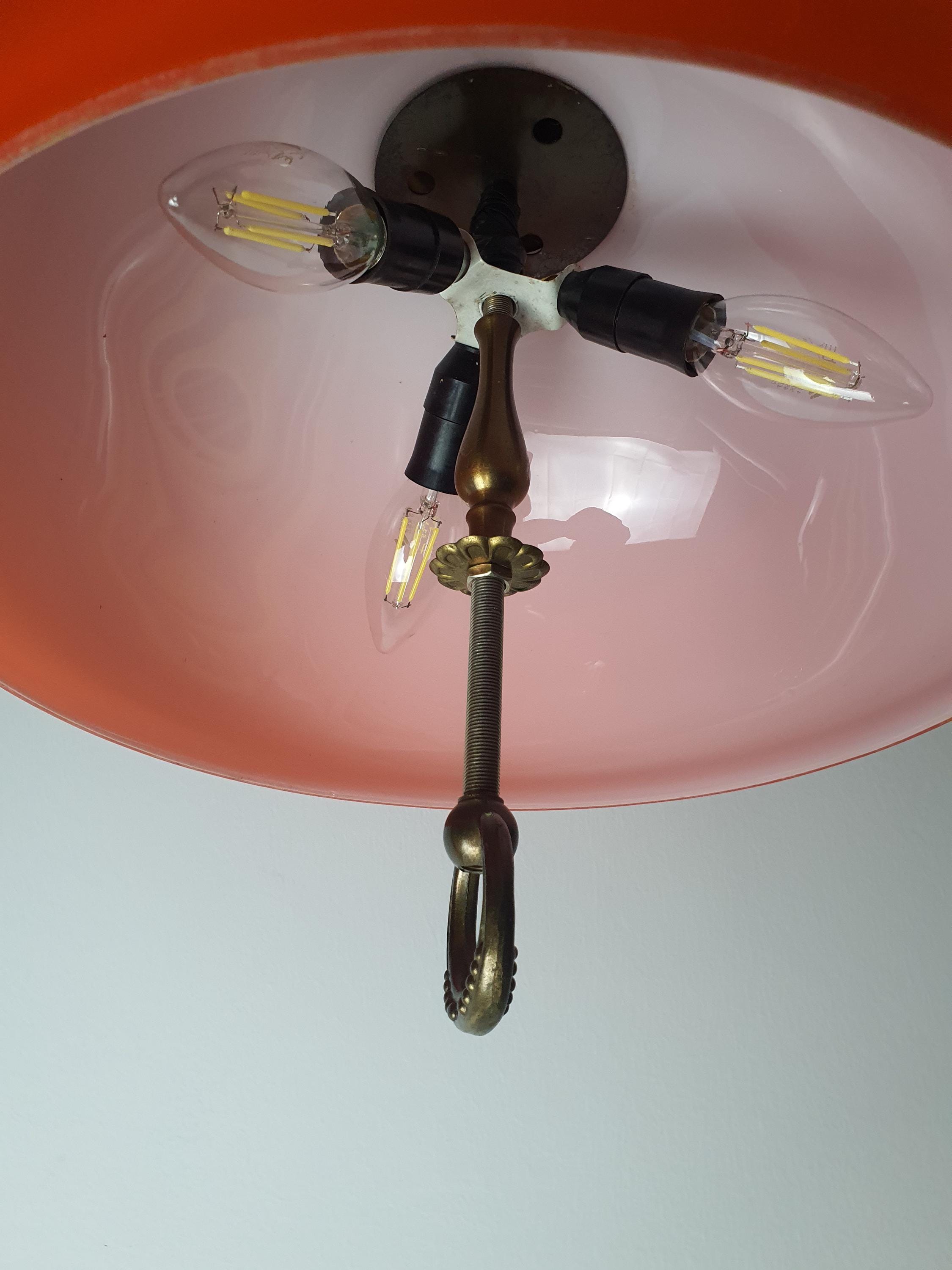 Vintage Italian Space Age Orange Kitchen Pendant Light Handcrafted Glass