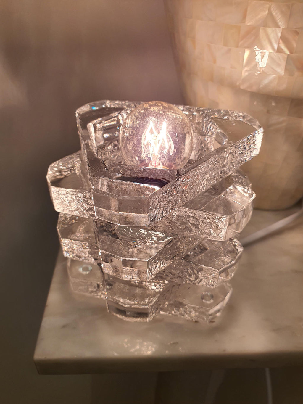 Vintage Peill & Putzler Glass Cube Table Lamp: 1970s German Modernist Lighting