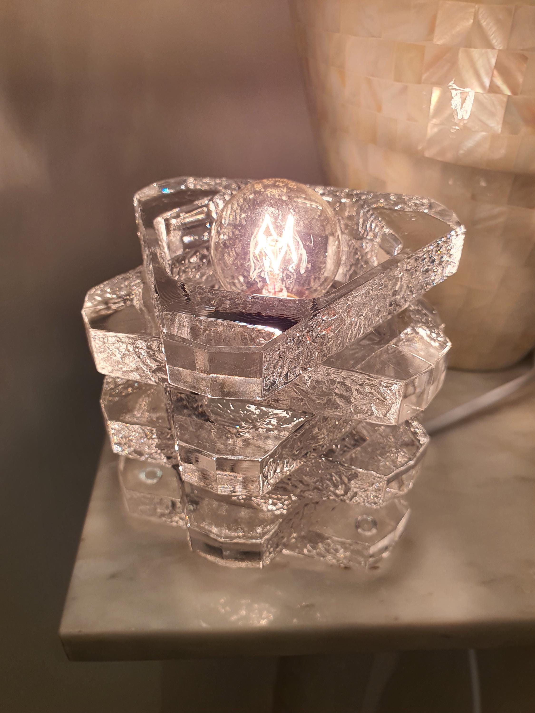 Vintage Peill & Putzler Glass Cube Table Lamp: 1970s German Modernist Lighting