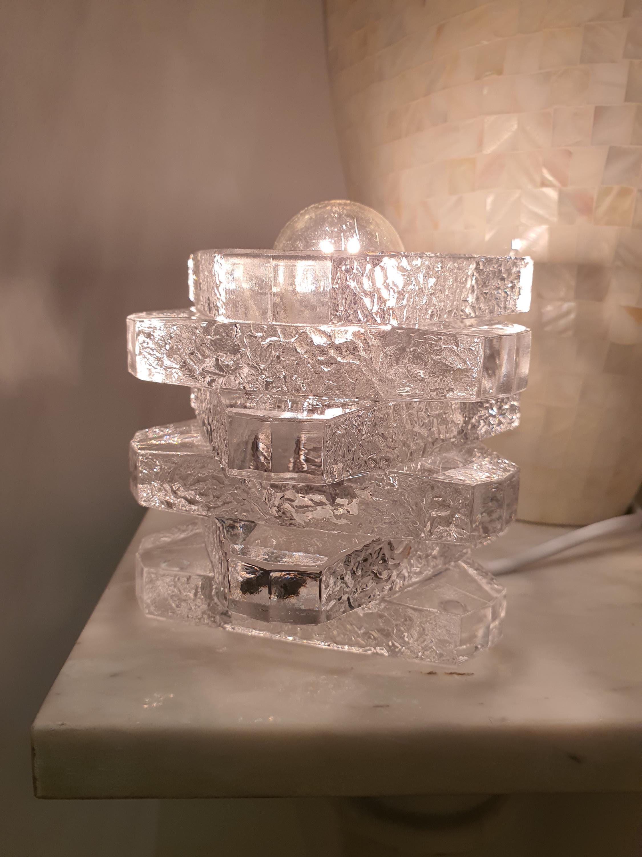 Vintage Peill & Putzler Glass Cube Table Lamp: 1970s German Modernist Lighting