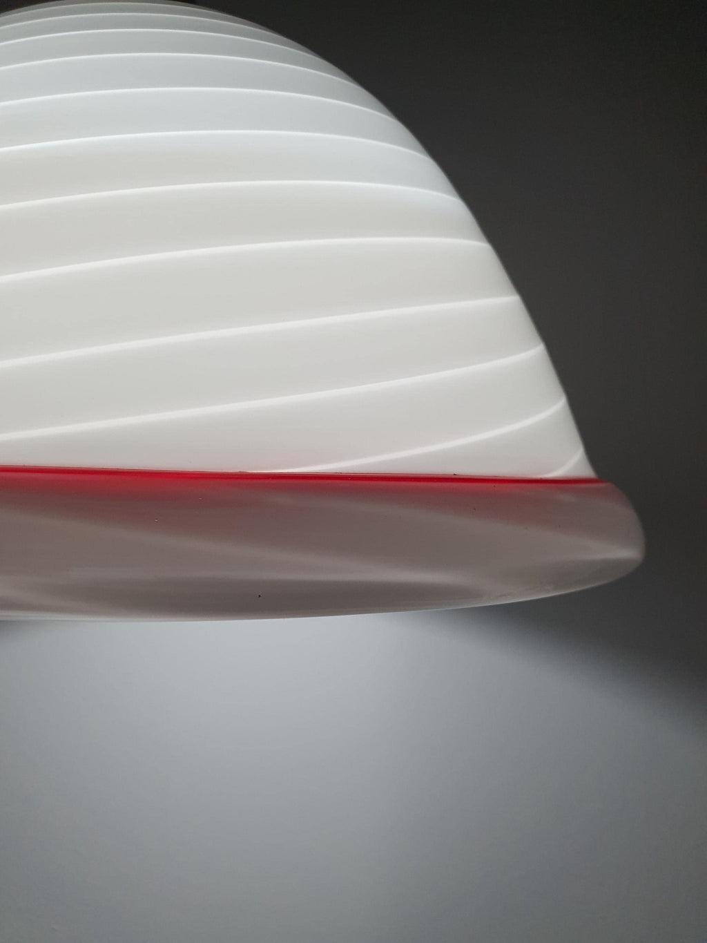 De Majo Vintage Murano Glass Pendant Light | White Swirl Bell with Red Edge