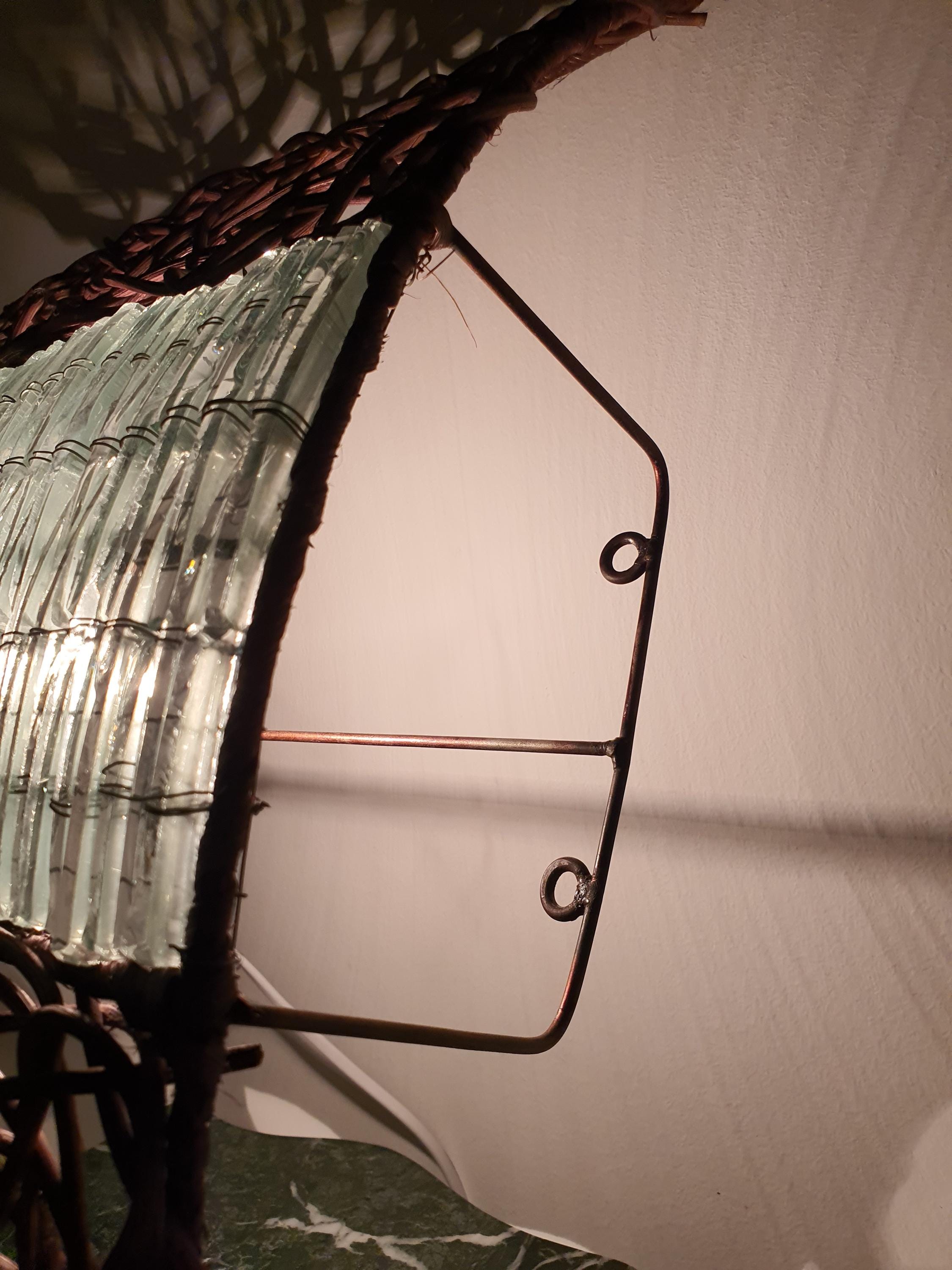 Pair of Large Mosaic Bottle Glass & Rattan Wall Sconces | Handcrafted Vintage Lighting
