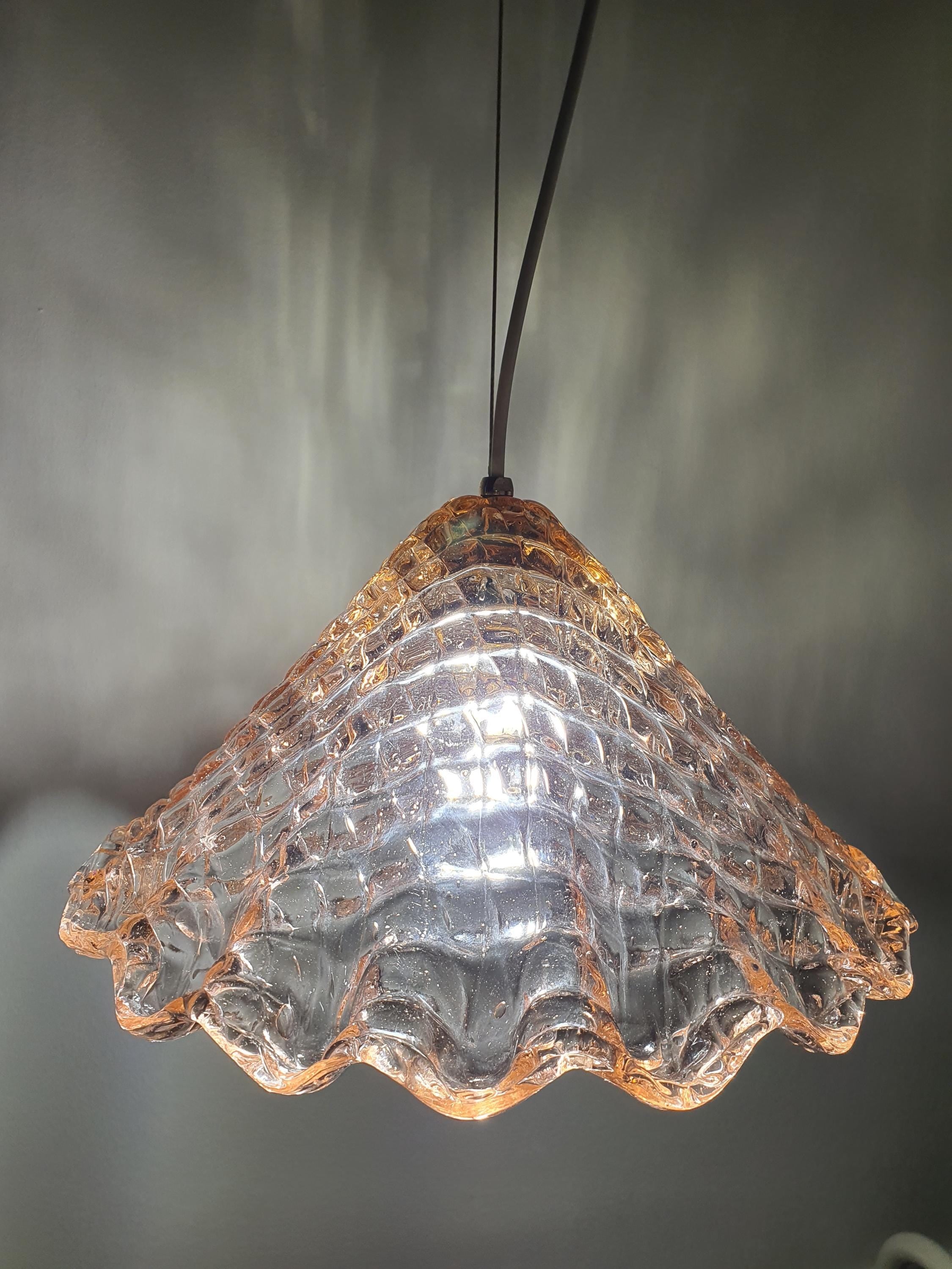 Barovier & Toso Attributed Murano Glass Pink Fazzoletto Pendant Light