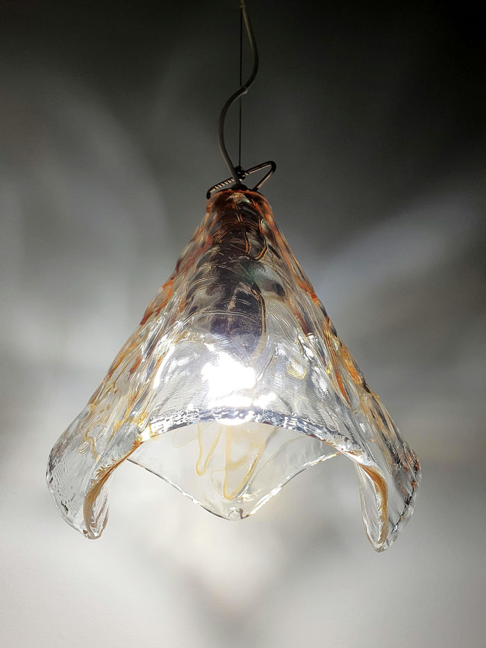 Vintage La Murrina Murano glass pendant light with clear glass and honey-coloured droplets
