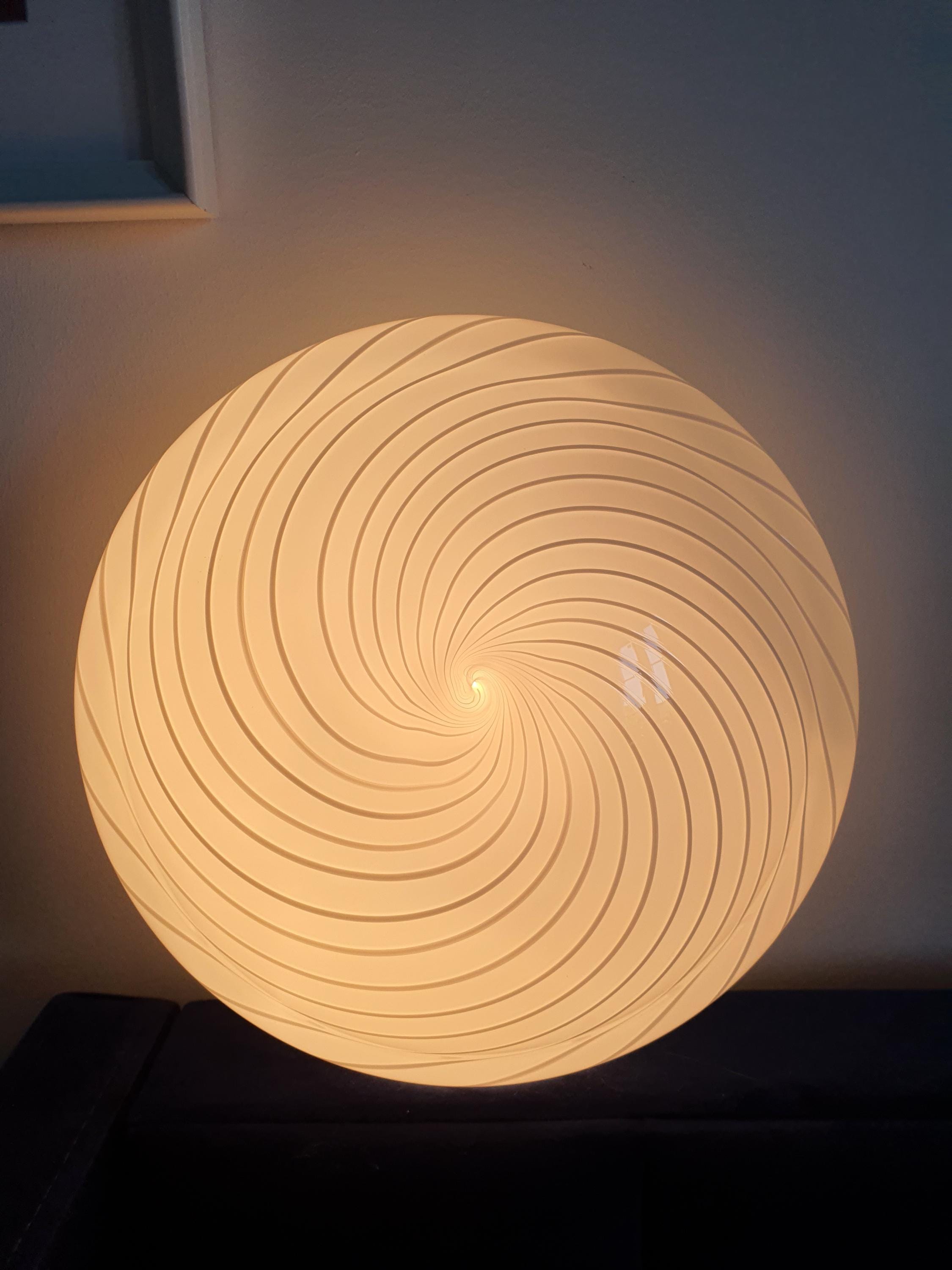 Vintage Murano glass white swirl flush mount light fixture |  handcrafted retro lighting |  scandinavian minimal home deco wall ceiling lamp