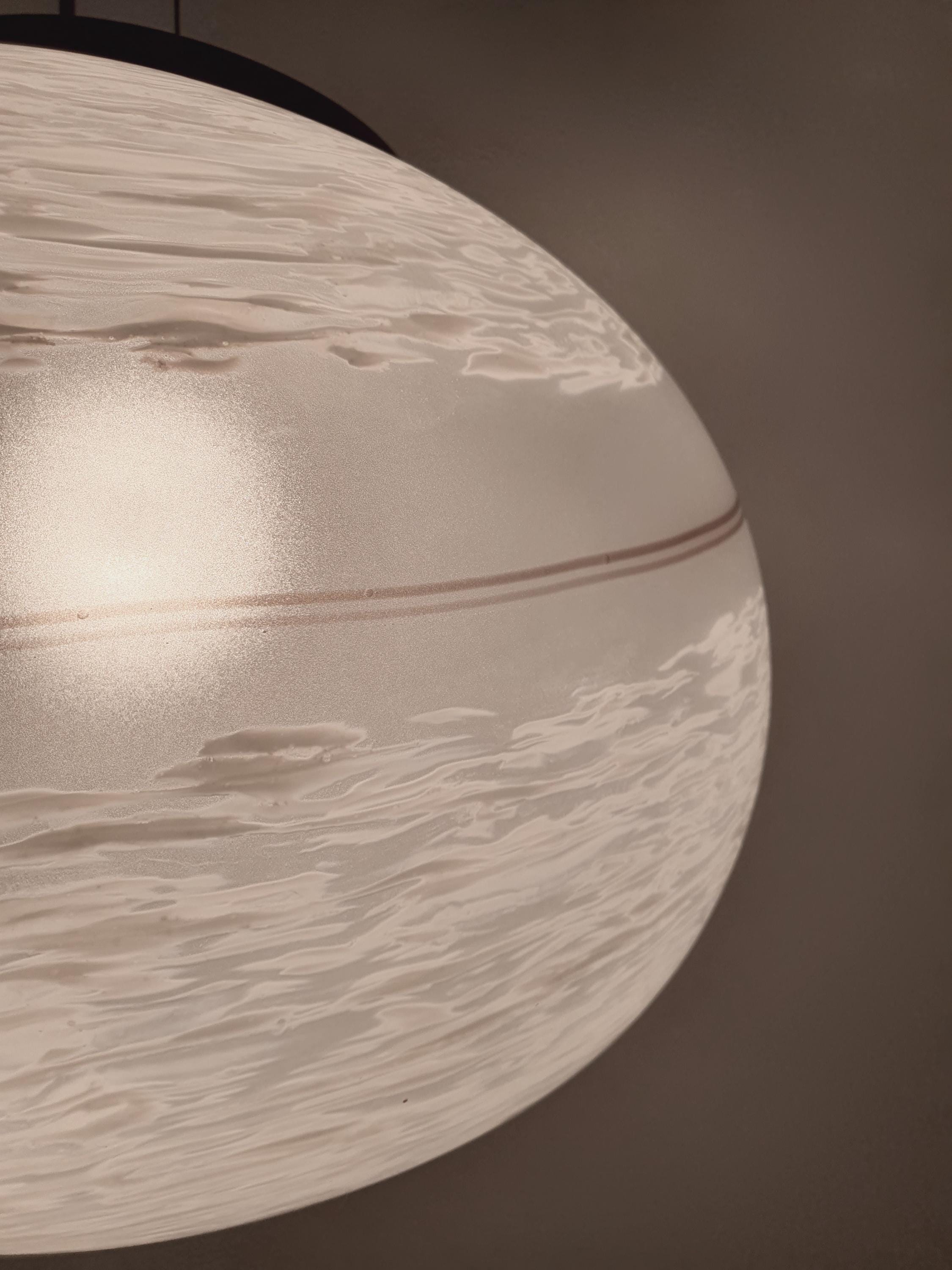Murano Glass Pendant Light: Retro White Swirl Globe, Mid-Century Scandinavian Lamp