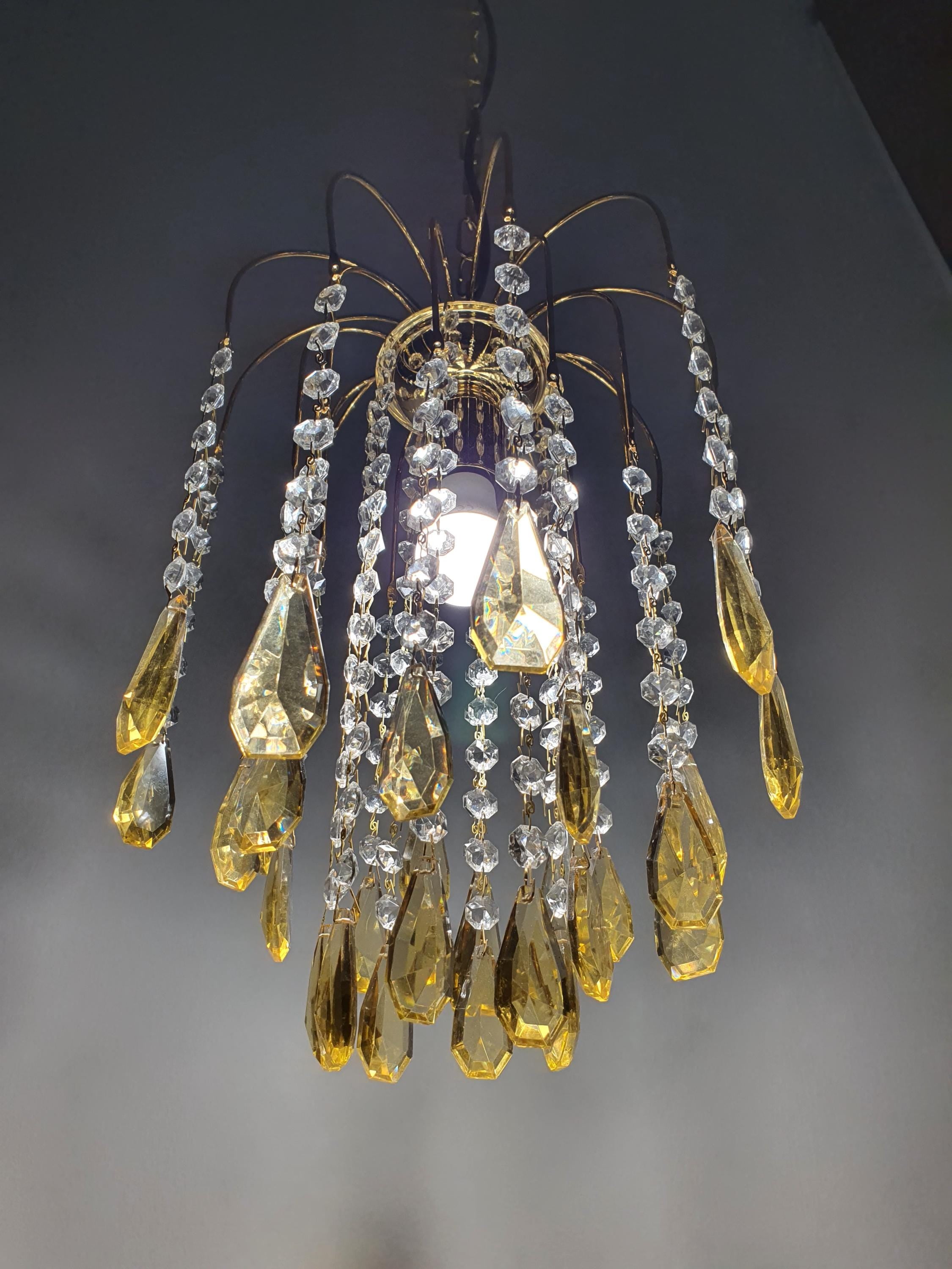 小型复古蜂蜜黄色水滴吊灯 | Hollywood Regency 金色风格