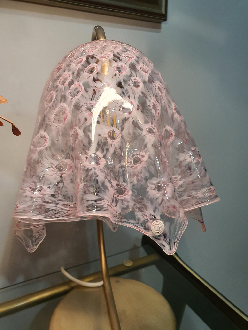 La Murrina Vintage Murano Glass Desk Lamp: Pink Handkerchief Fazzoletto Design