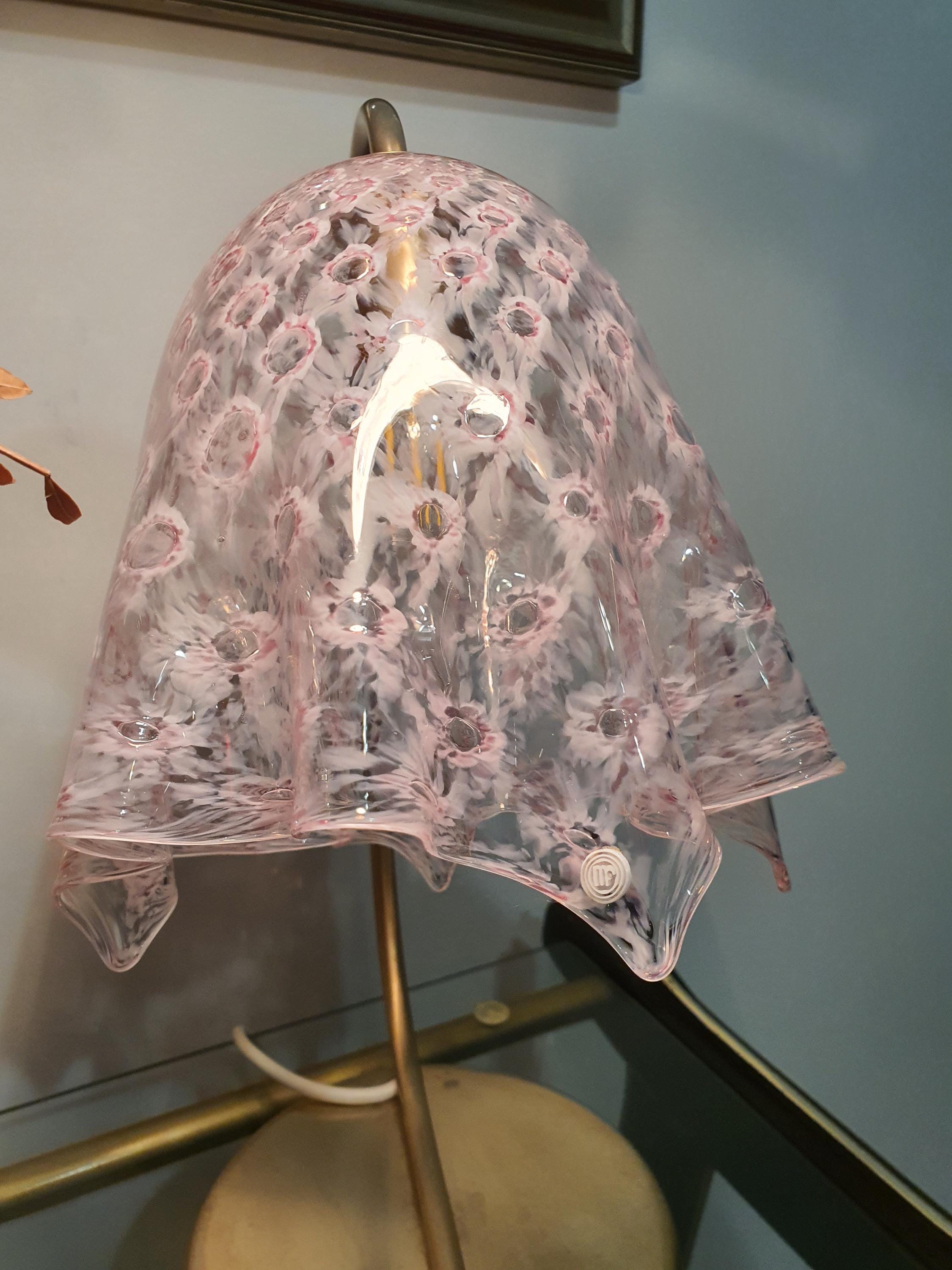 La Murrina Vintage Murano Glass Desk Lamp: Pink Handkerchief Fazzoletto Design