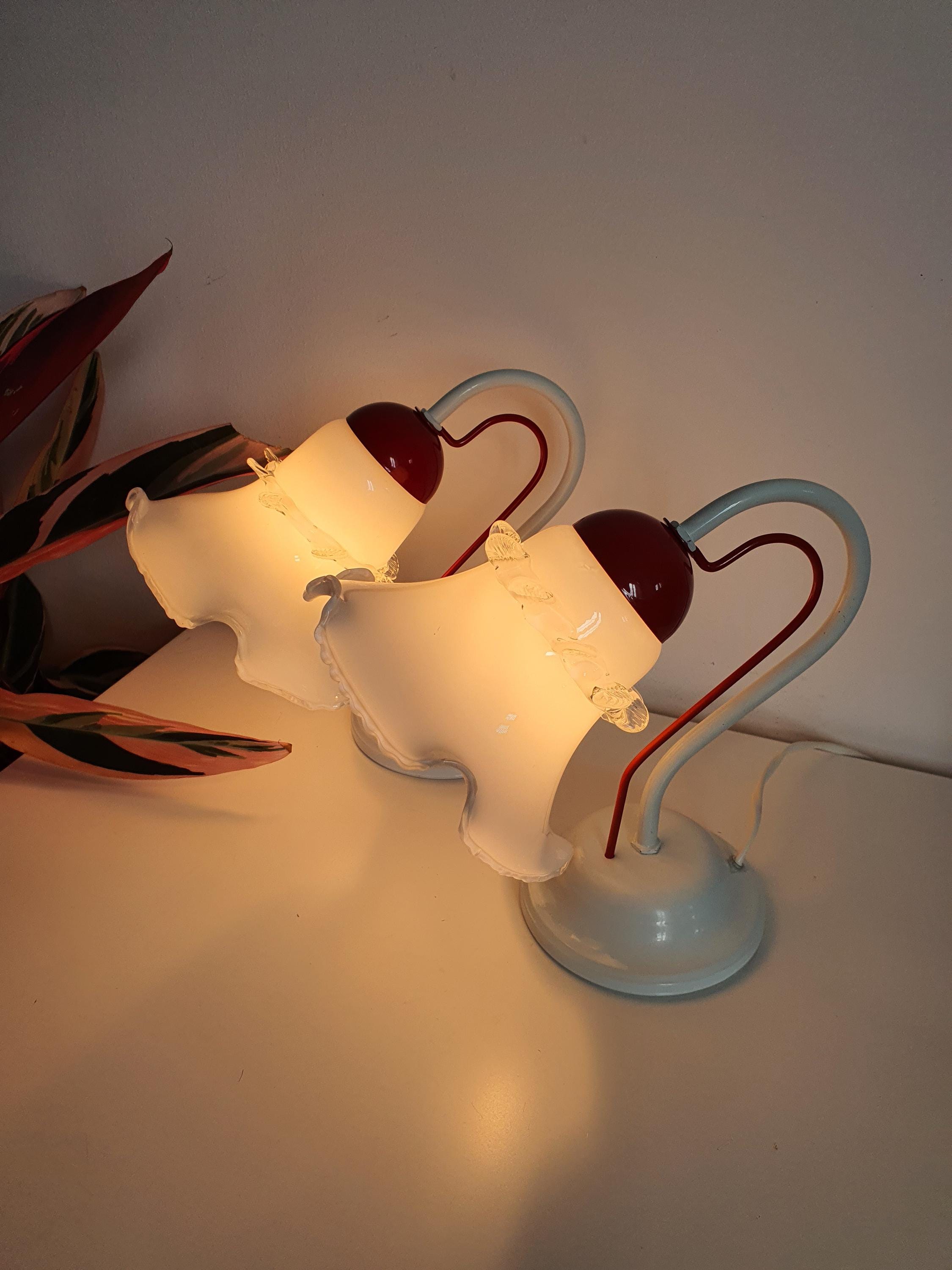Murano Glass Tulip Table Lamps: Mid-Century Modern Floral Bedside Lights