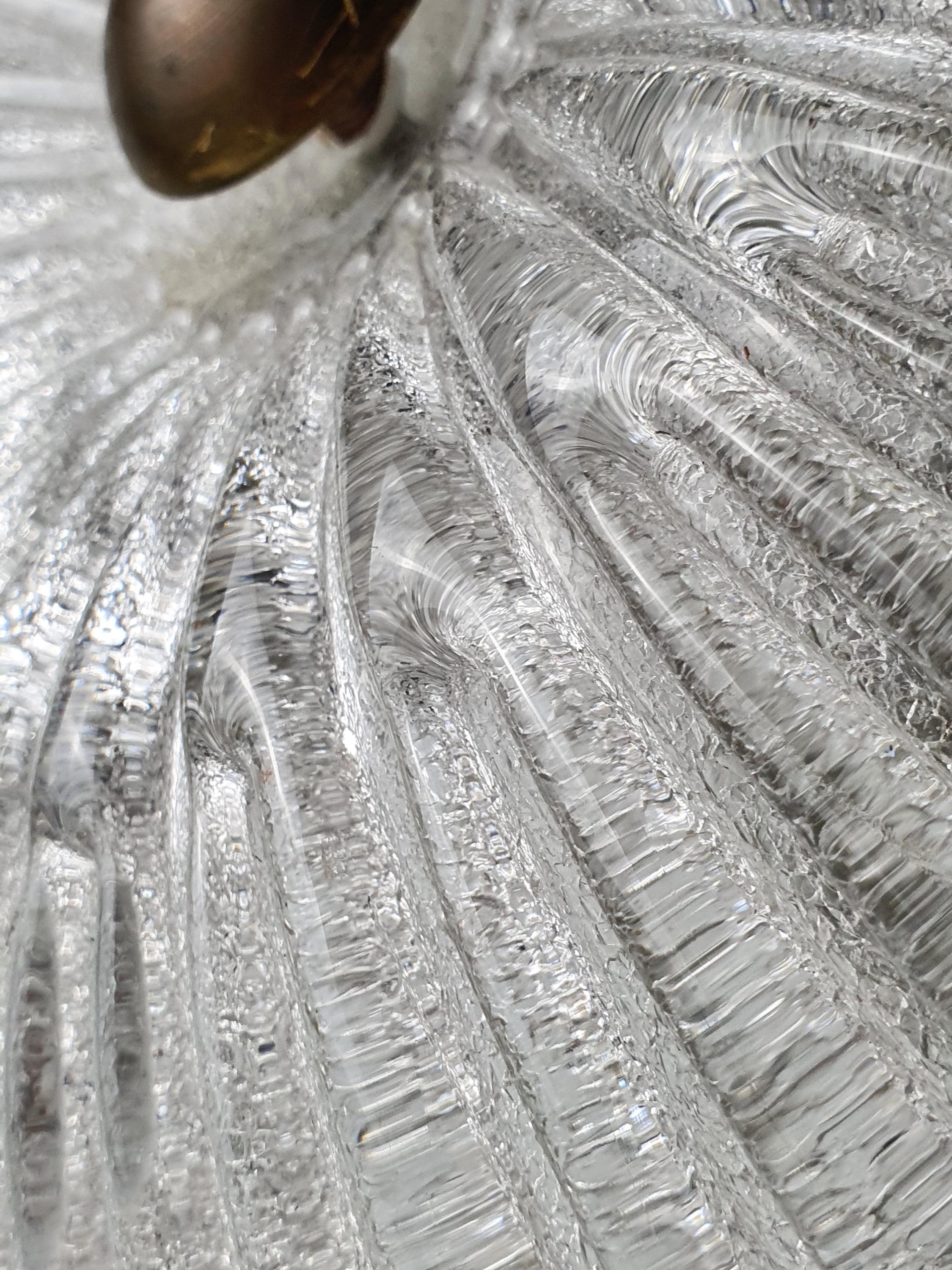 Venetian glass shell flush mount side profile, showing low-profile 12cm depth, ribbed relief and sand-finish reverse