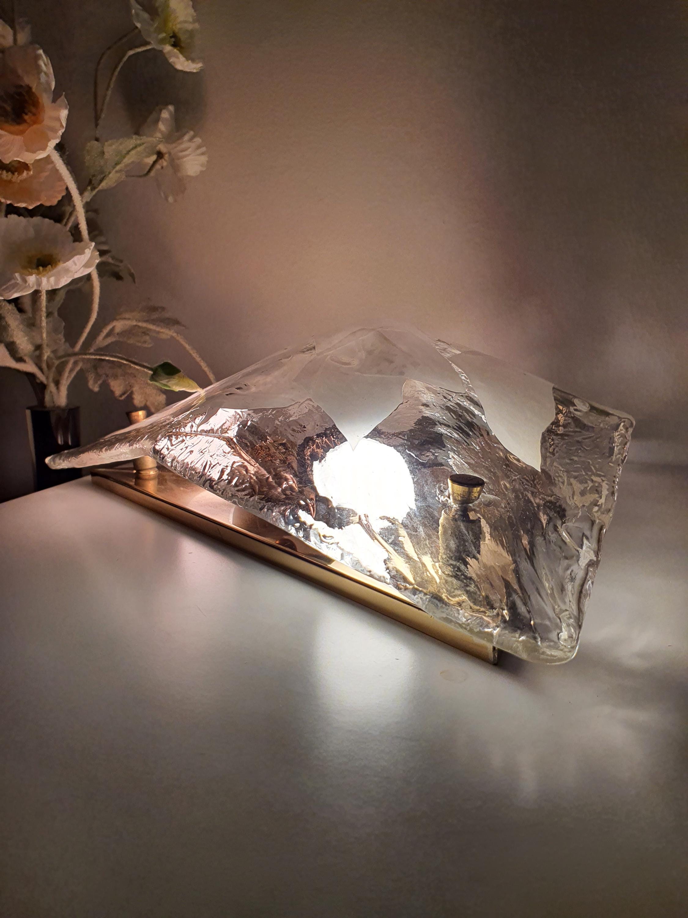 Small La Murrina Murano Glass Flush Mount Light: White, Clear, Golden Base