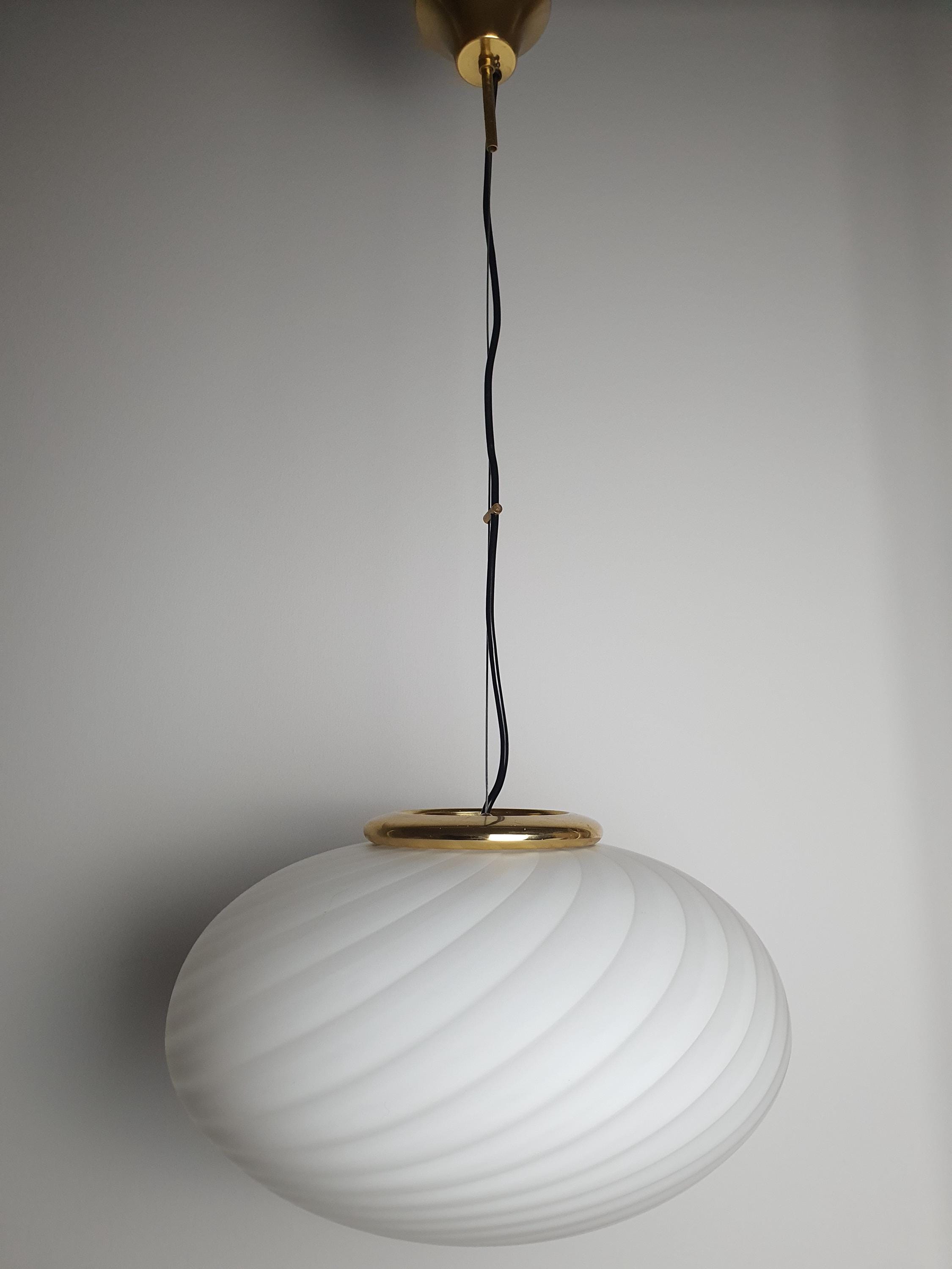Murano Glass Globe Pendant Light: White Swirl, Handcrafted Italian Chandelier