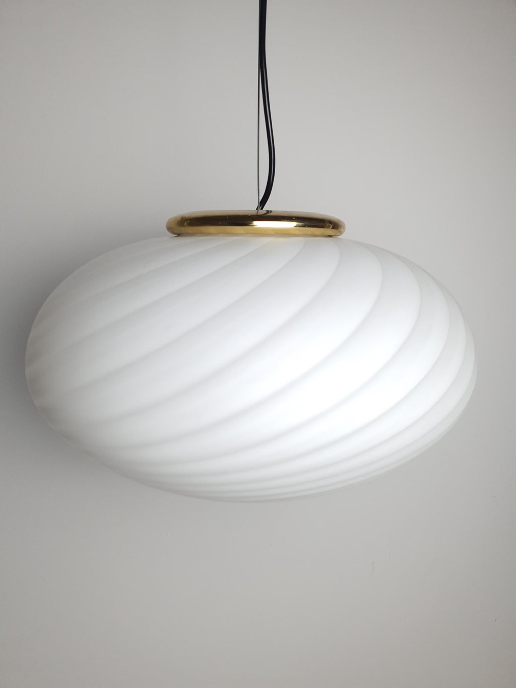 Murano Glass Globe Pendant Light: White Swirl, Handcrafted Italian Chandelier