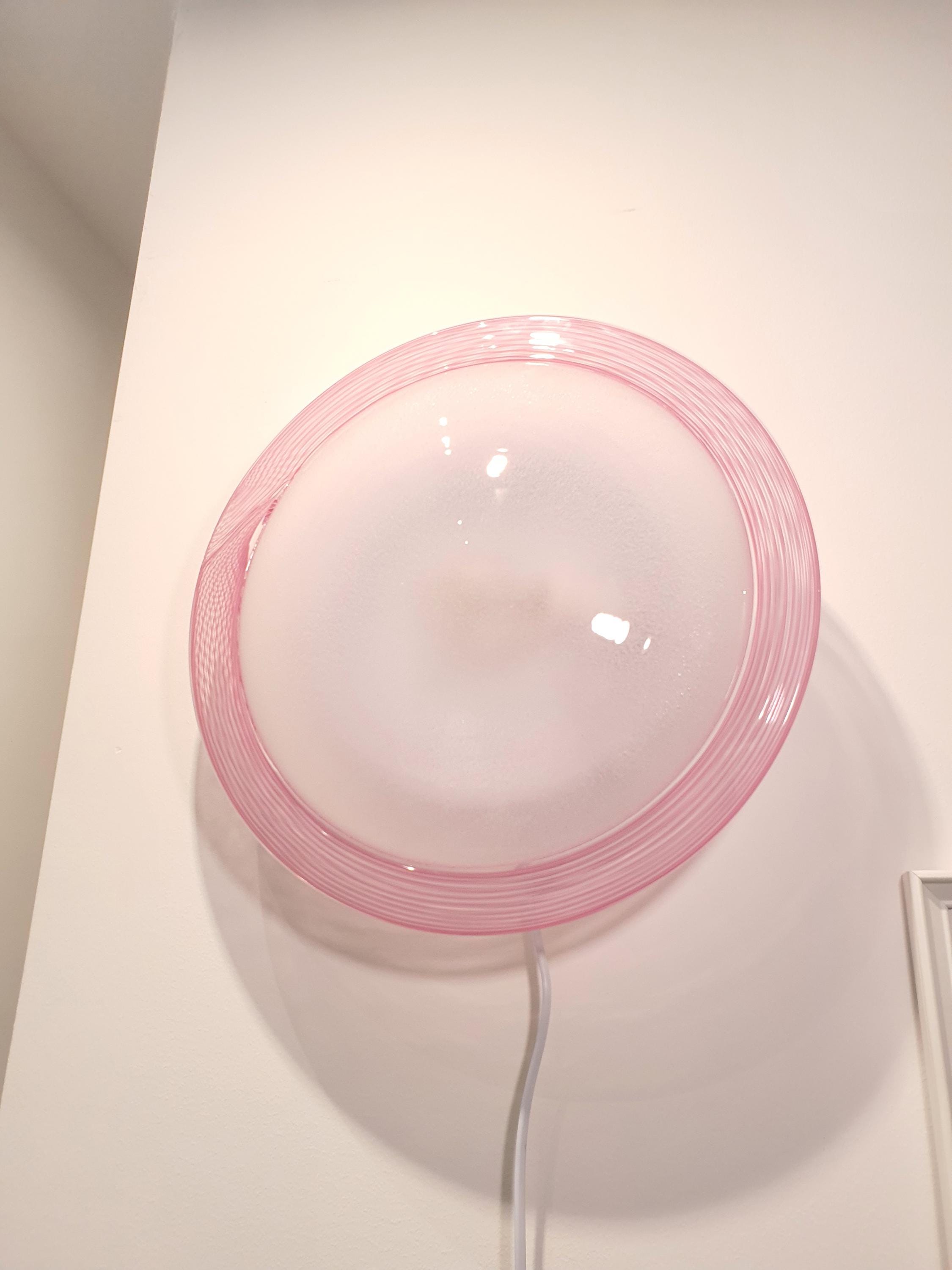 Vintage Murano Glass Flush Mount Light: Pink Filigree Bubble Design